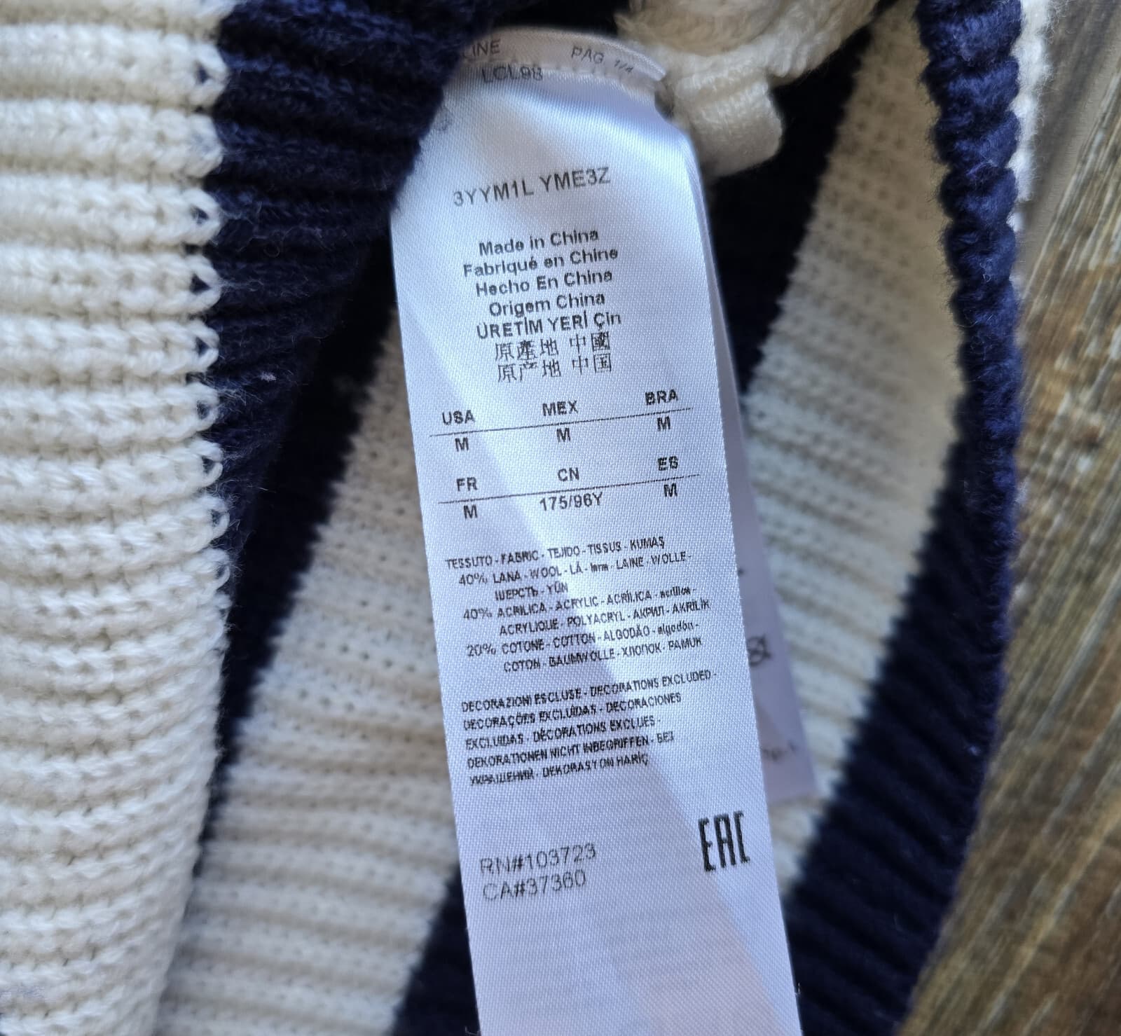 Armani Exchange Wool Blend Prep Strip Sweater Button-Accent Blue Cream Women's M - Thumbnail 10