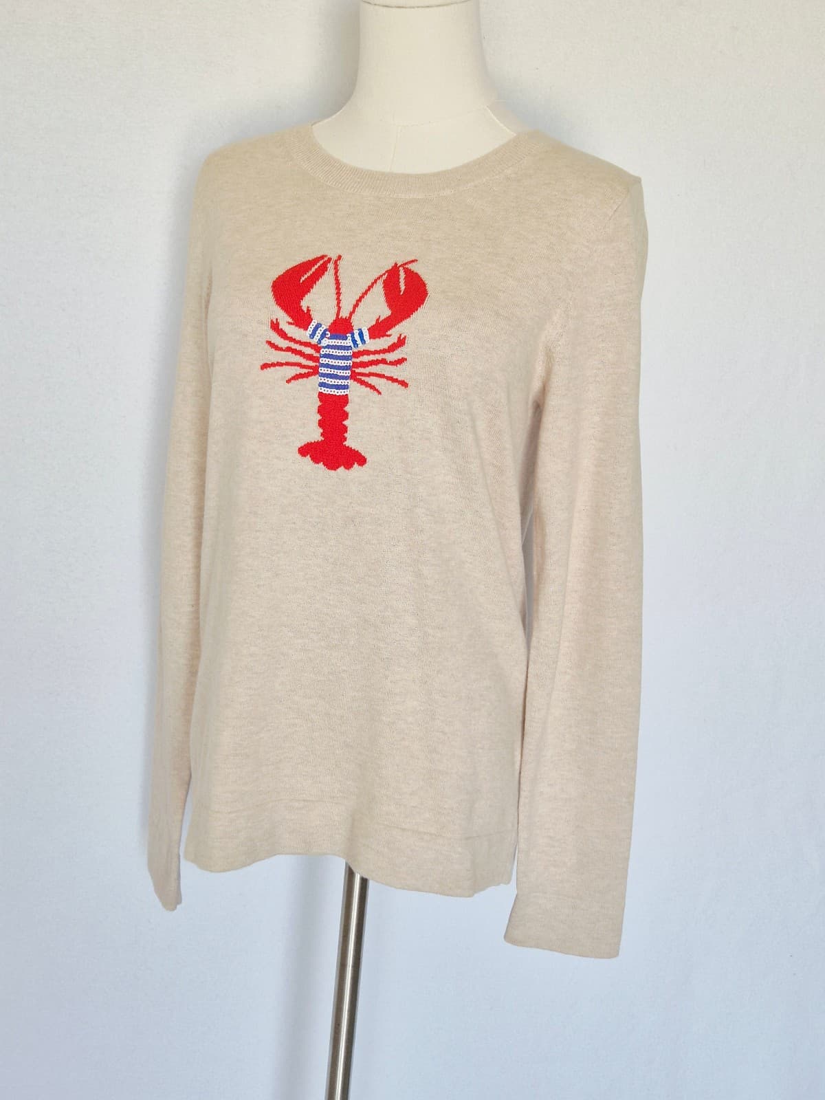 NWoT J.Crew Factory Teddy Lobster Sequined Crew Neck Sweater Cotton Beige Size S - Thumbnail 3