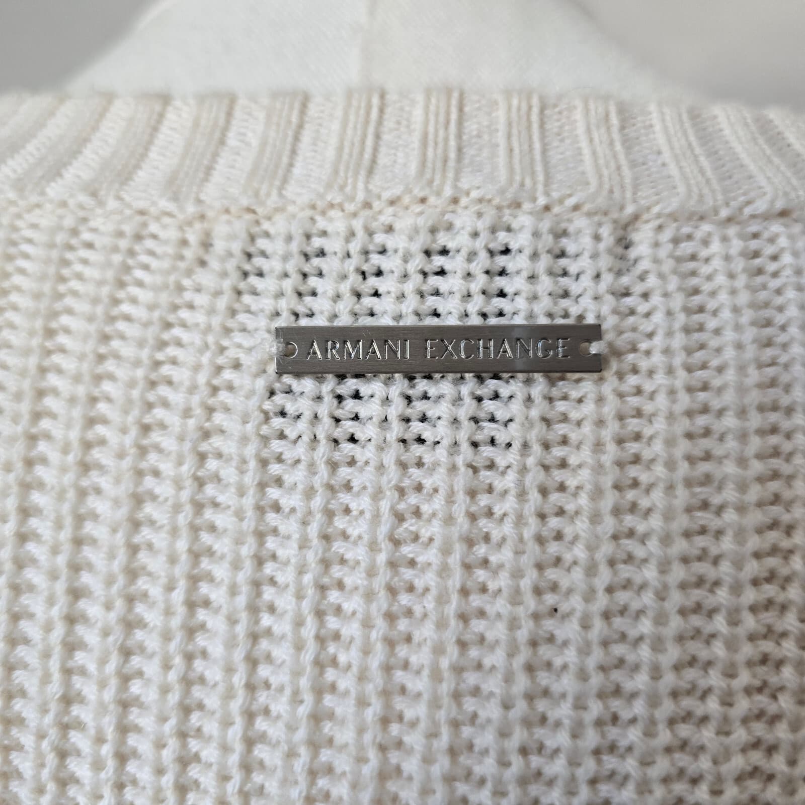 Armani Exchange Wool Blend Prep Strip Sweater Button-Accent Blue Cream Women's M - Thumbnail 7