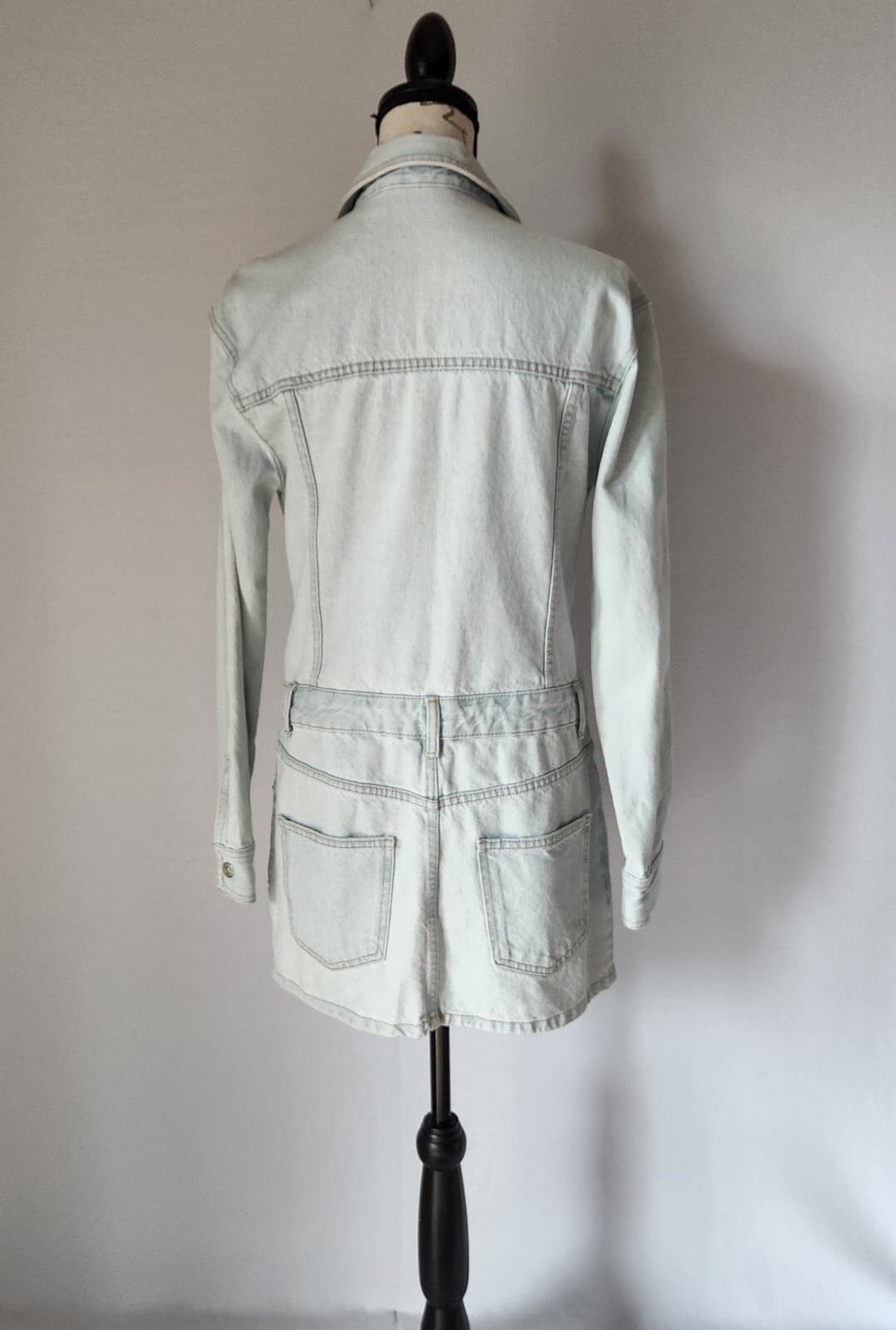 NWoT Zara Mini Denim Shirt Dress Long Sleeve Snap Ligh Wash Blue Cotton Women S - Thumbnail 6