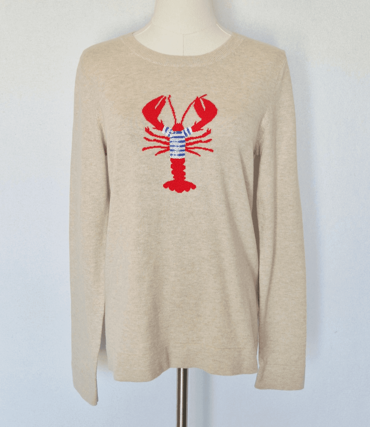 NWoT J.Crew Factory Teddy Lobster Sequined Crew Neck Sweater Cotton Beige Size S
