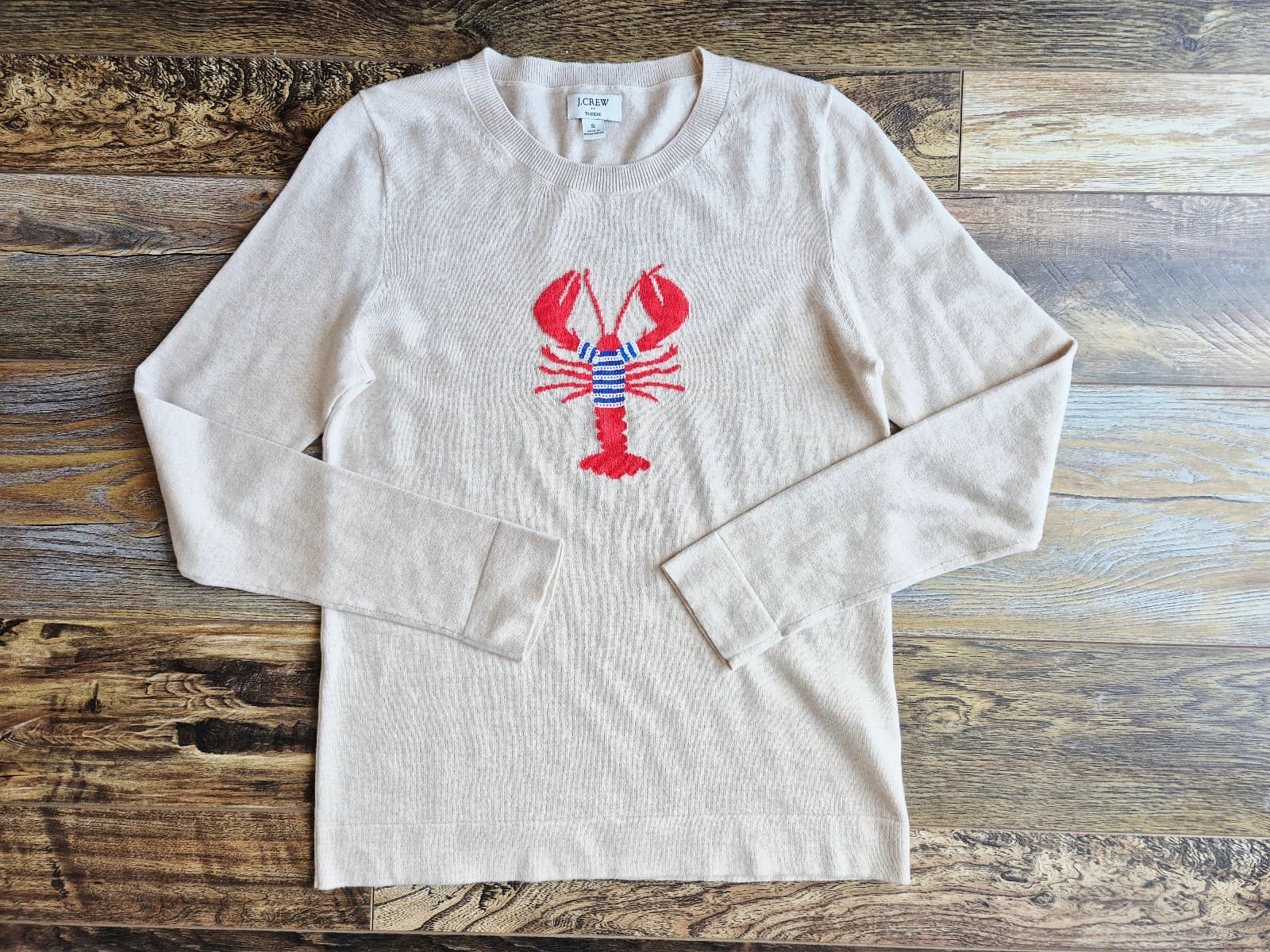 NWoT J.Crew Factory Teddy Lobster Sequined Crew Neck Sweater Cotton Beige Size S - Thumbnail 4