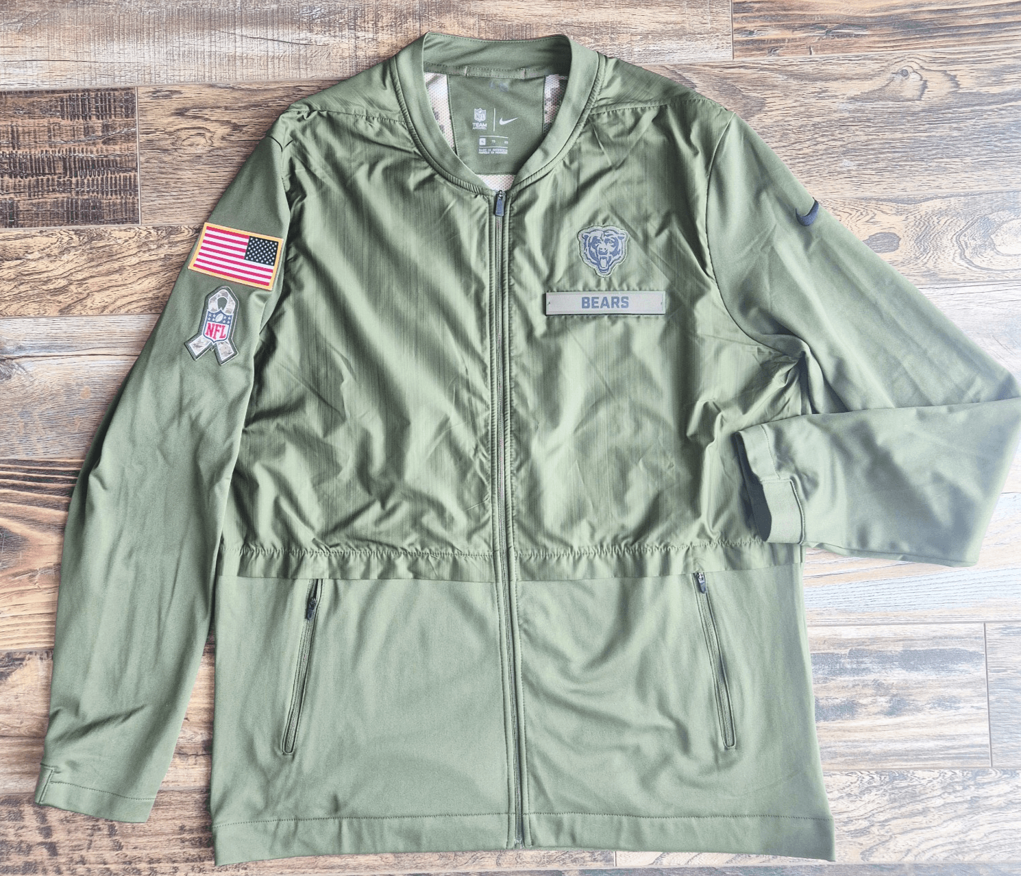 New Nike NFL Chicago Bears Salute To Service Hybrid Jacket Zip-Up Green Men's XL - Thumbnail 2