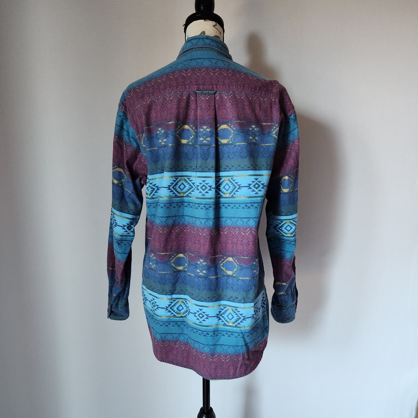 Cabela's Aztec Southwest Flannel Shirt Button Down Long Sleeve Blue Red Women M - Thumbnail 5