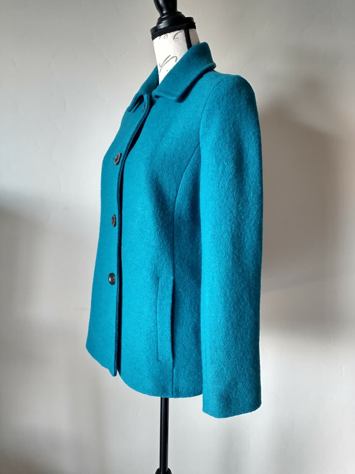 Lands' End Wool Blend Tweed Jacket Button Lined Pocket Blue-Green Women Sz.10 - Thumbnail 3