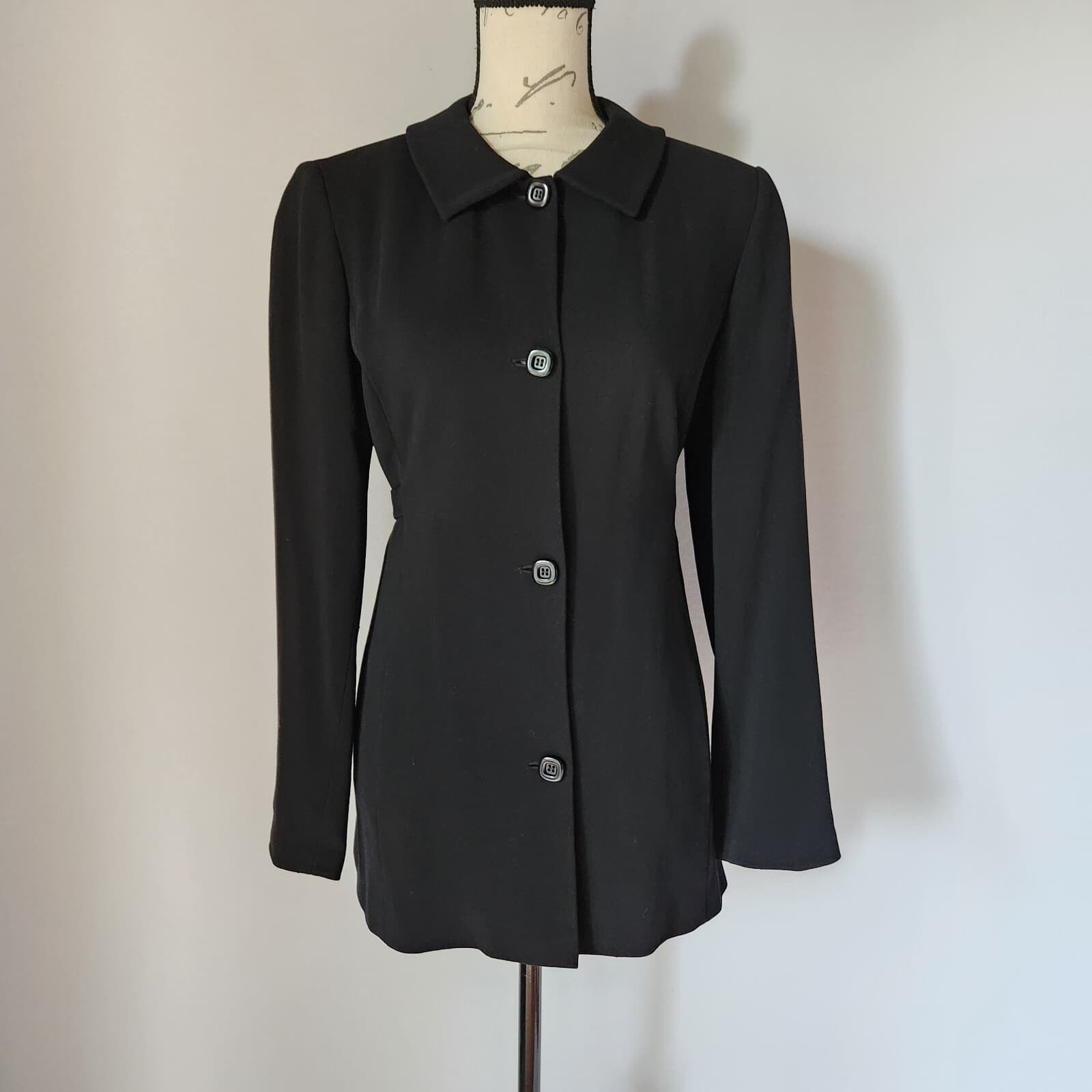 Sui Anna Sui Twill Wool Blend Tie-Waist Jacket Pocket Black Sz.44 Made in Italy - Thumbnail 4