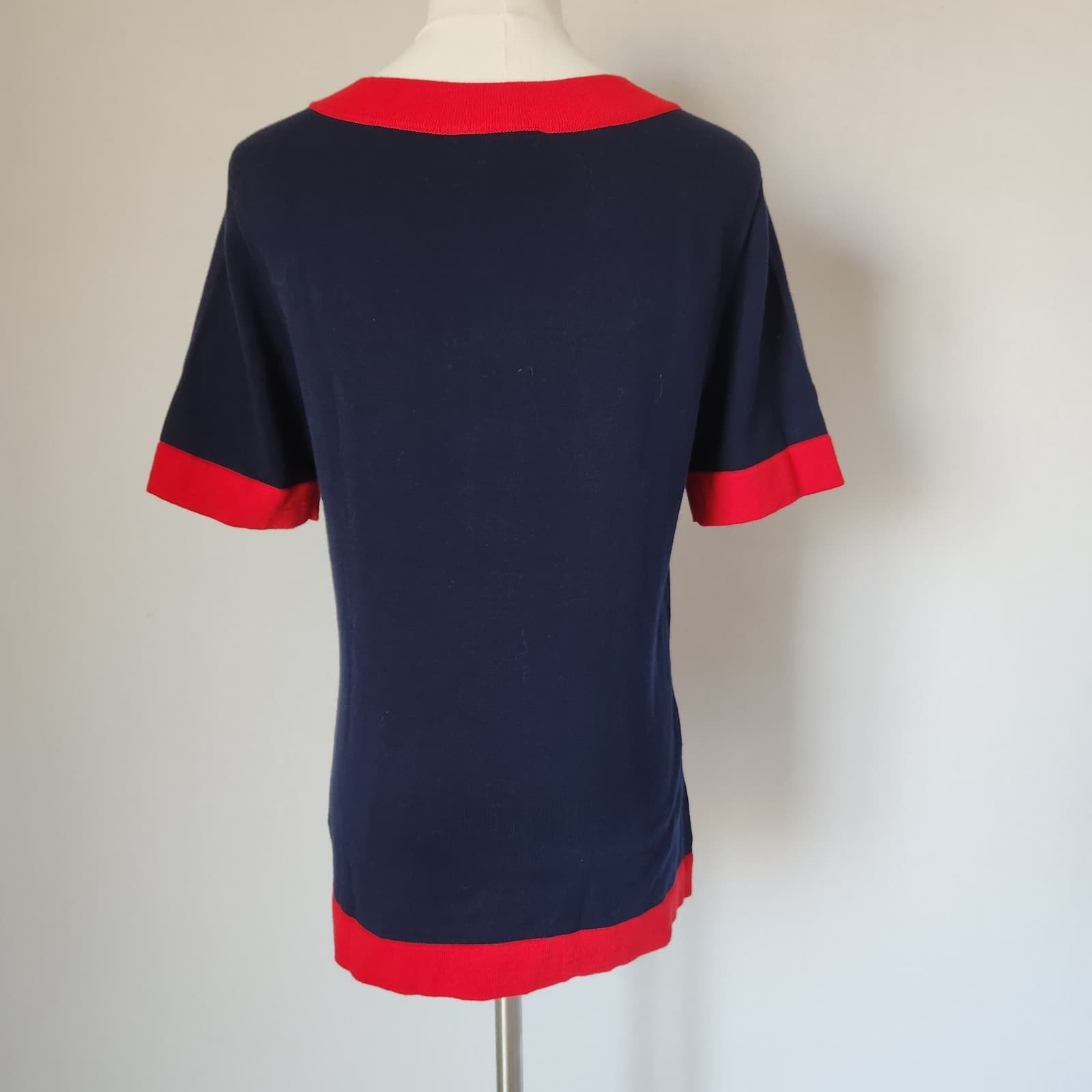 Lauren Ralph Lauren Knit Nautical Sailor Short Sleeve Sweater Navy Red Cotton M - Thumbnail 6