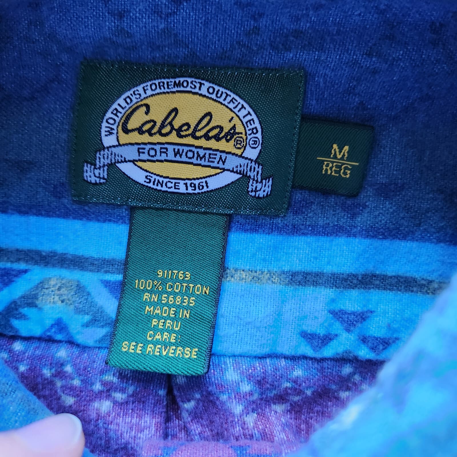 Cabela's Aztec Southwest Flannel Shirt Button Down Long Sleeve Blue Red Women M - Thumbnail 6