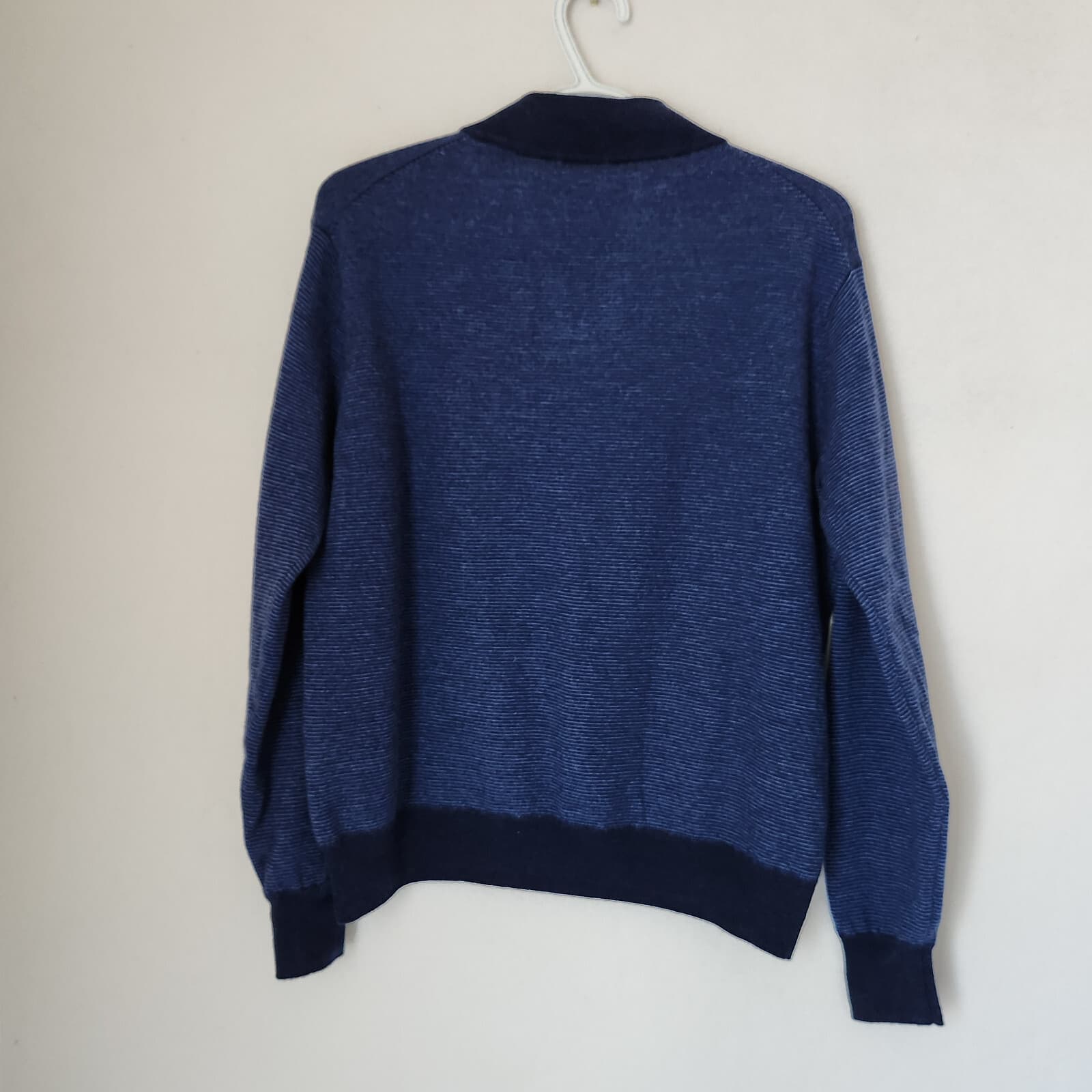Peter Millar Extrafine Italian Merino Wool 1/4 Zip Sweater Needle Stripe Navy L - Thumbnail 7