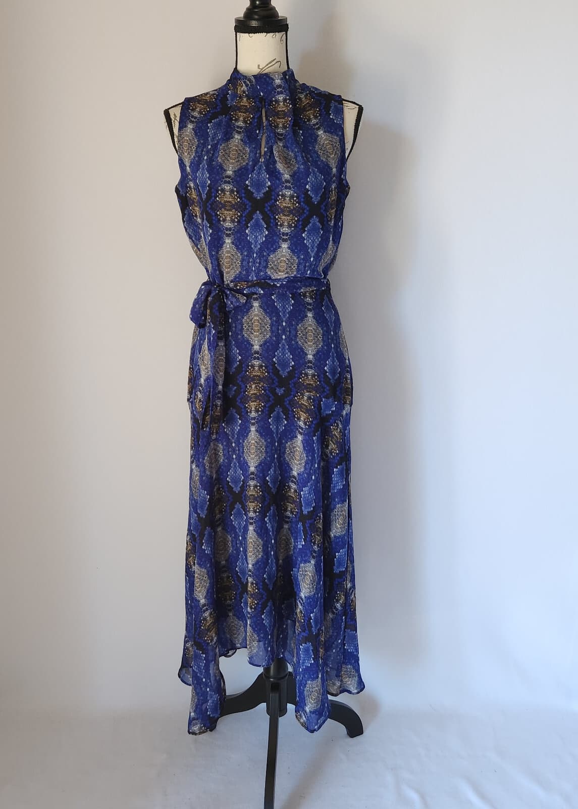 NWT Calvin Klein Handkerchief Snakeskin Dress Belt Sleeveless Blue Sz.4 $130 - Thumbnail 3