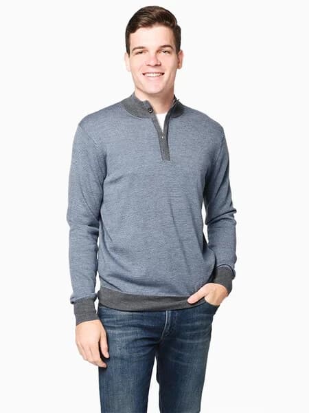 Peter Millar Extrafine Italian Merino Wool 1/4 Zip Sweater Needle Stripe Navy L - Thumbnail 4