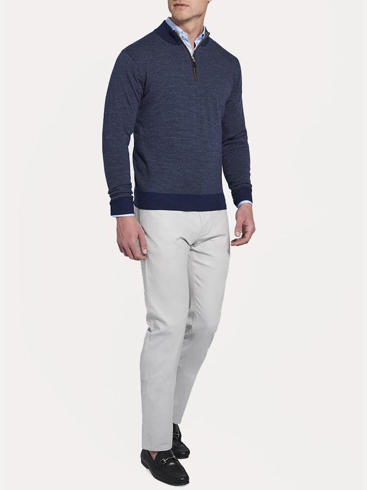 Peter Millar Extrafine Italian Merino Wool 1/4 Zip Sweater Needle Stripe Navy L - Thumbnail 2