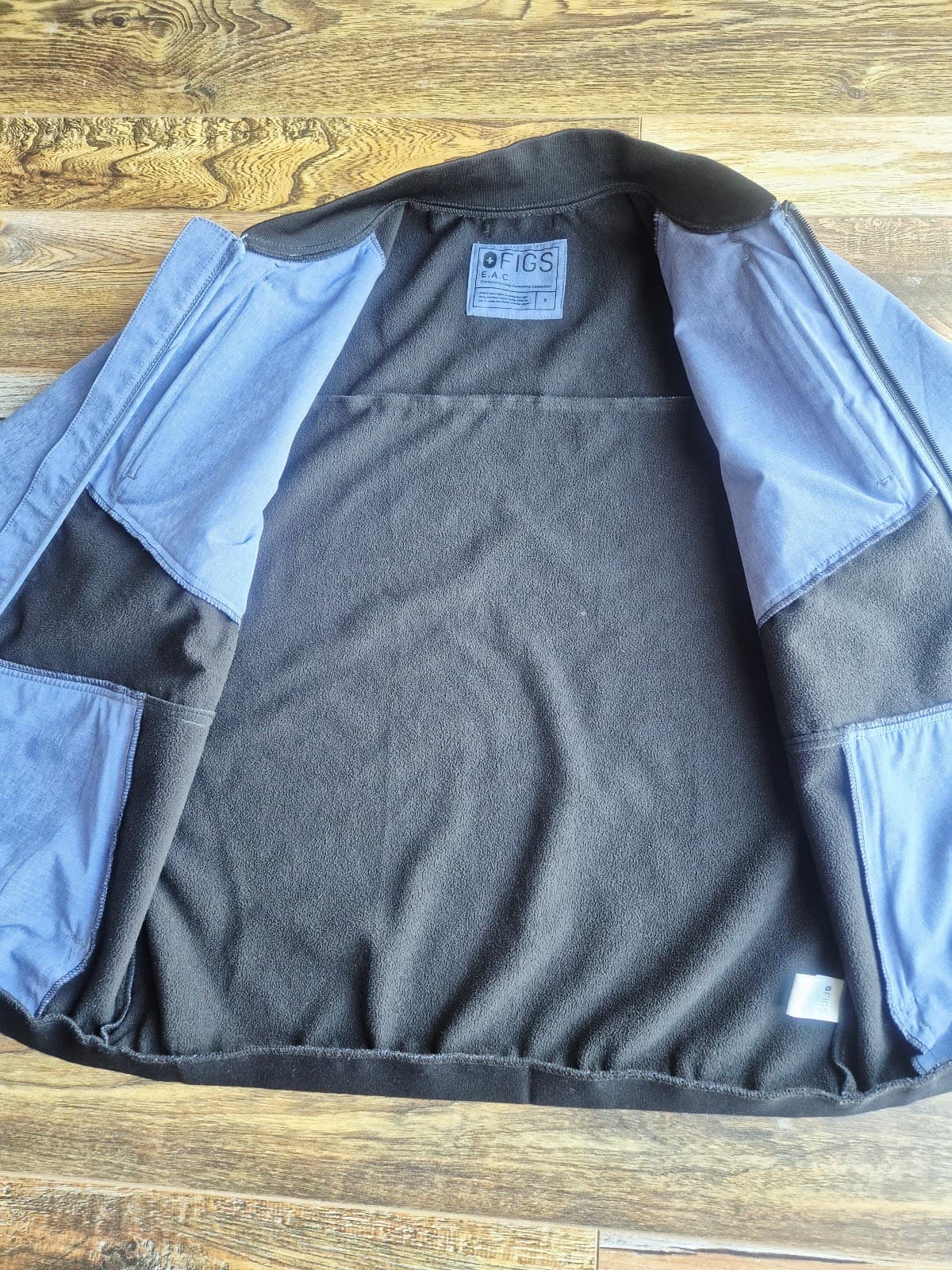 Figs FION e.a.c Recycled Scrub Jacket Fleece Lined Lightweight Zip Blue Men's S - Thumbnail 10