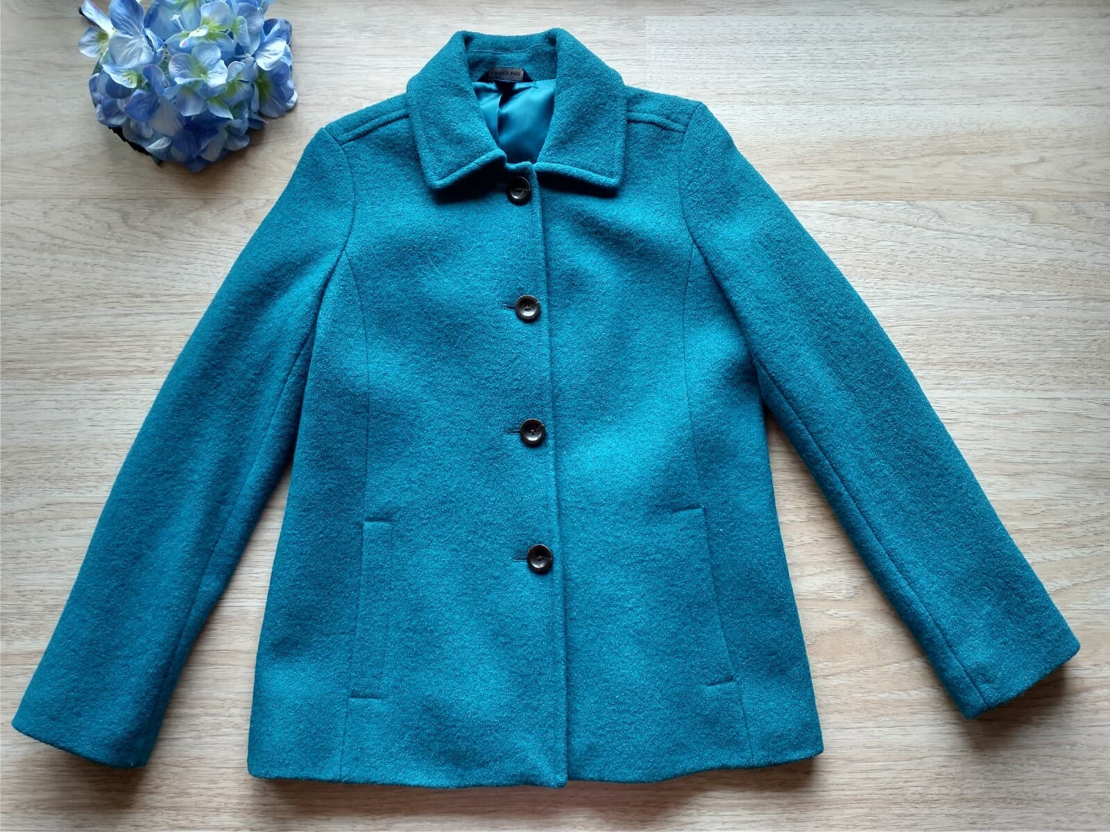 Lands' End Wool Blend Tweed Jacket Button Lined Pocket Blue-Green Women Sz.10 - Thumbnail 2