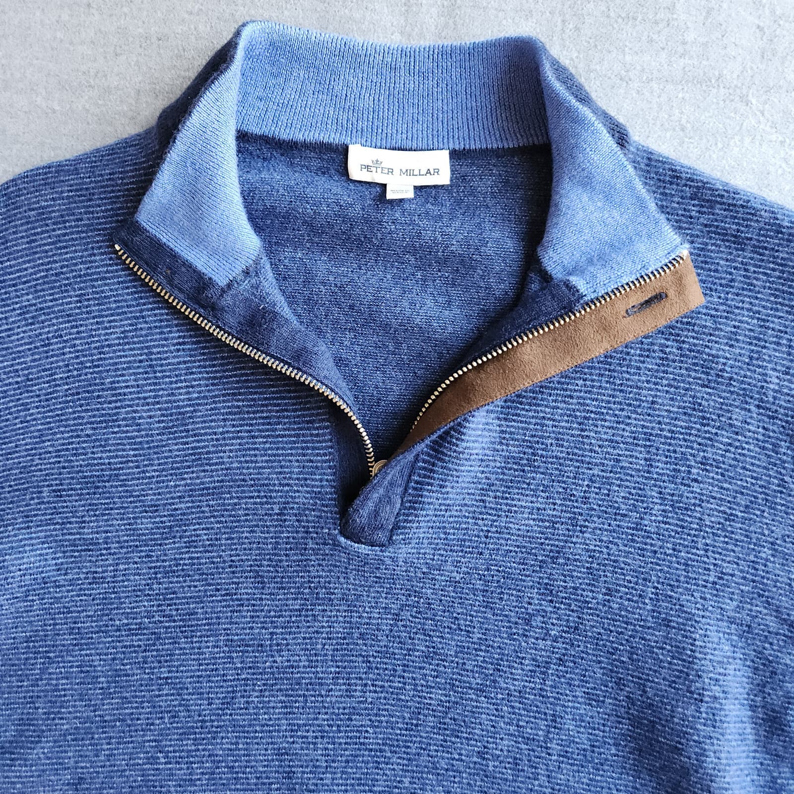 Peter Millar Extrafine Italian Merino Wool 1/4 Zip Sweater Needle Stripe Navy L - Thumbnail 5