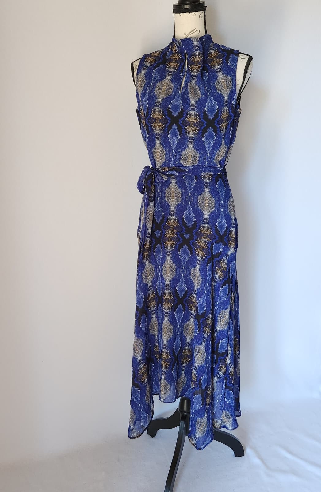 NWT Calvin Klein Handkerchief Snakeskin Dress Belt Sleeveless Blue Sz.4 $130 - Thumbnail 4