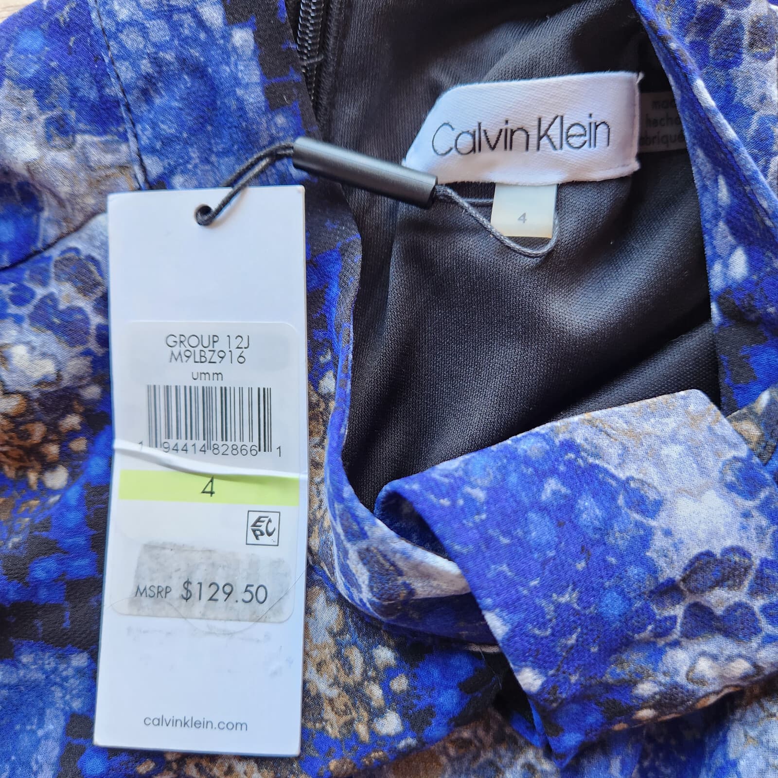 NWT Calvin Klein Handkerchief Snakeskin Dress Belt Sleeveless Blue Sz.4 $130 - Thumbnail 9