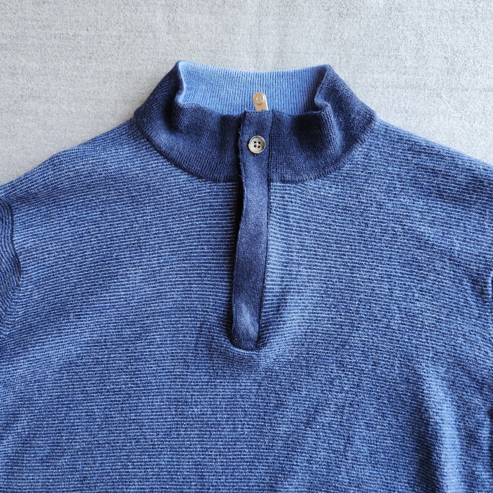 Peter Millar Extrafine Italian Merino Wool 1/4 Zip Sweater Needle Stripe Navy L - Thumbnail 6