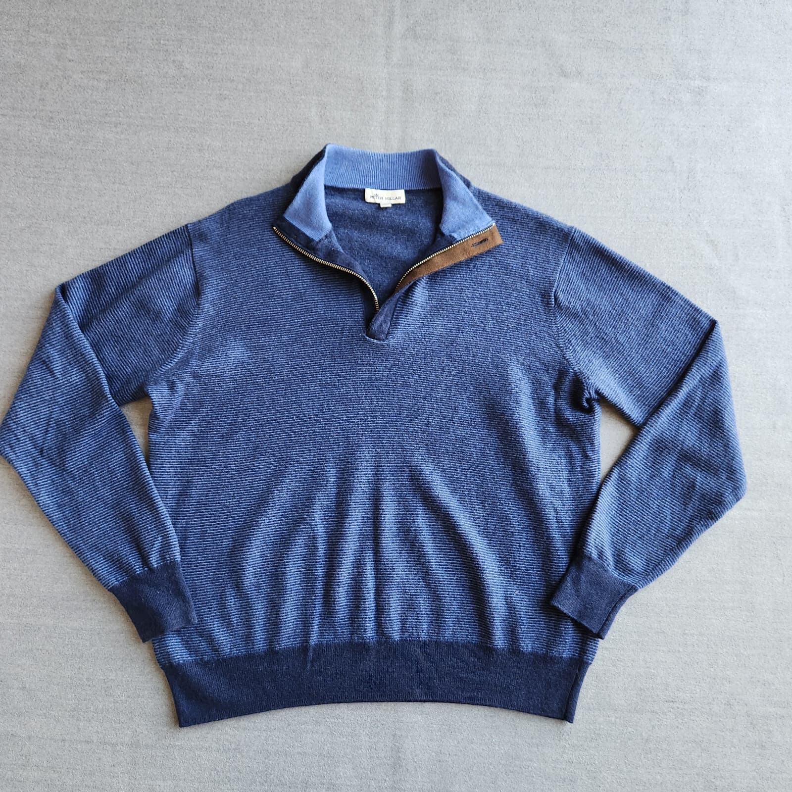 Peter Millar Extrafine Italian Merino Wool 1/4 Zip Sweater Needle Stripe Navy L - Thumbnail 3