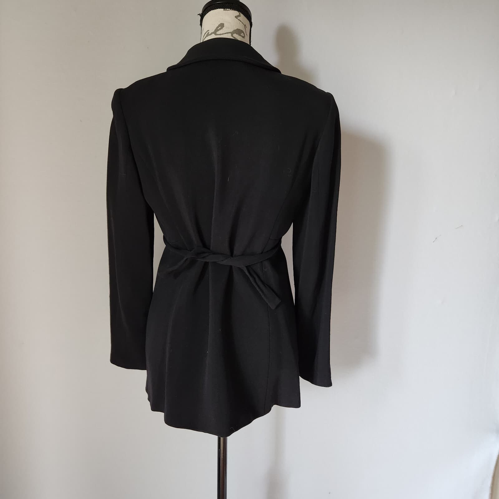 Sui Anna Sui Twill Wool Blend Tie-Waist Jacket Pocket Black Sz.44 Made in Italy - Thumbnail 5