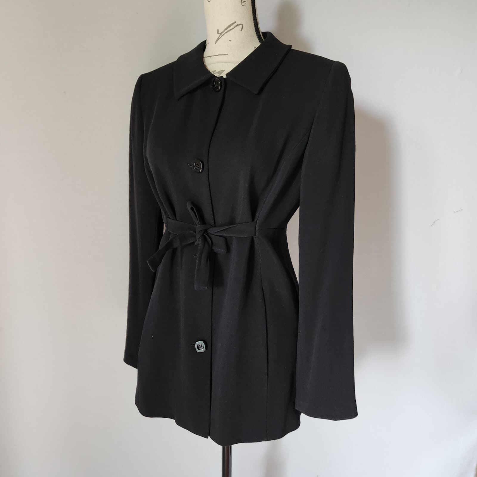 Sui Anna Sui Twill Wool Blend Tie-Waist Jacket Pocket Black Sz.44 Made in Italy - Thumbnail 2