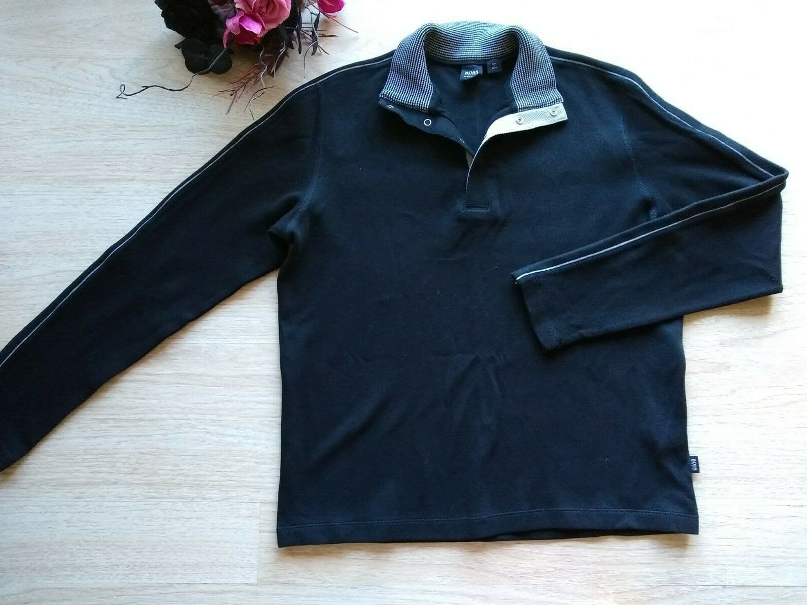 BOSS HUGO BOSS Knit Sweatshirt Pullover Long Sleeve 1/4 Snap Collar Black Sz.L - Thumbnail 2