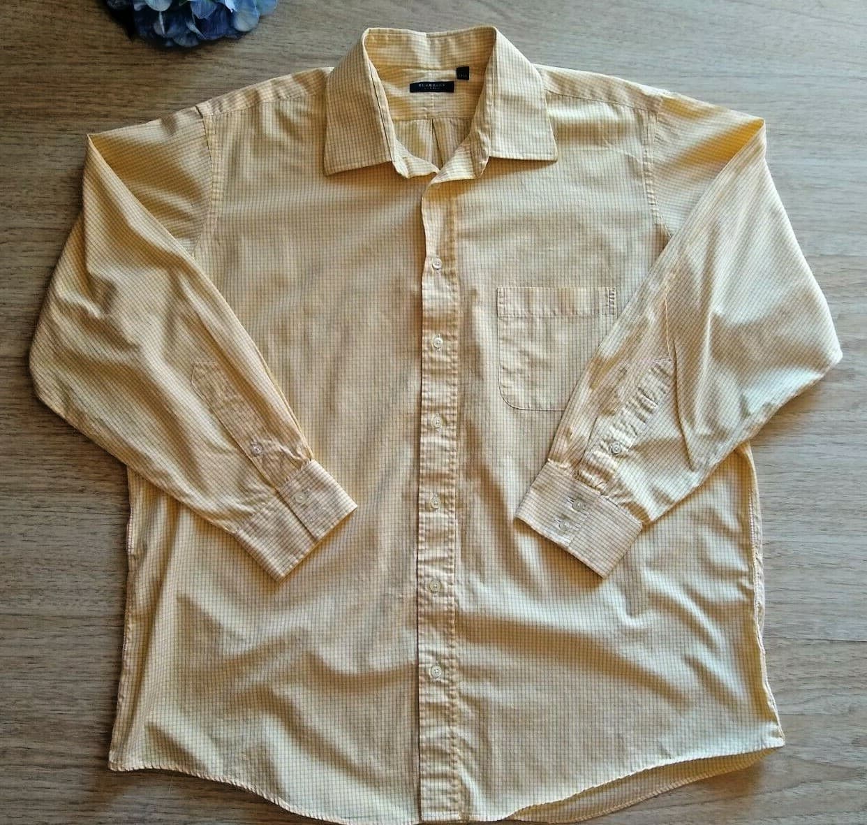 BURBERRY London Casual Shirt Long Sleeve Button-down Yellow Check Sz.17.5 (L)