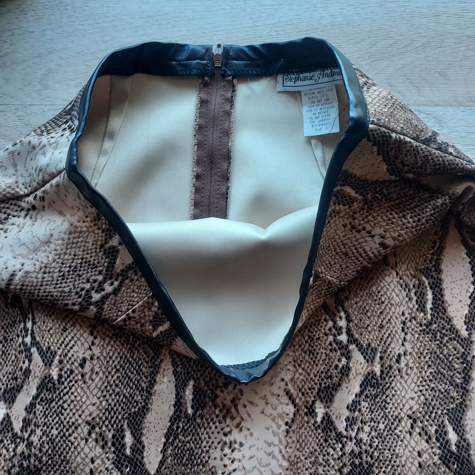 Stephanie Andrews Snakeskin Printed Mini Skirt Faux Leather Trim Brown Women 4 - Thumbnail 4