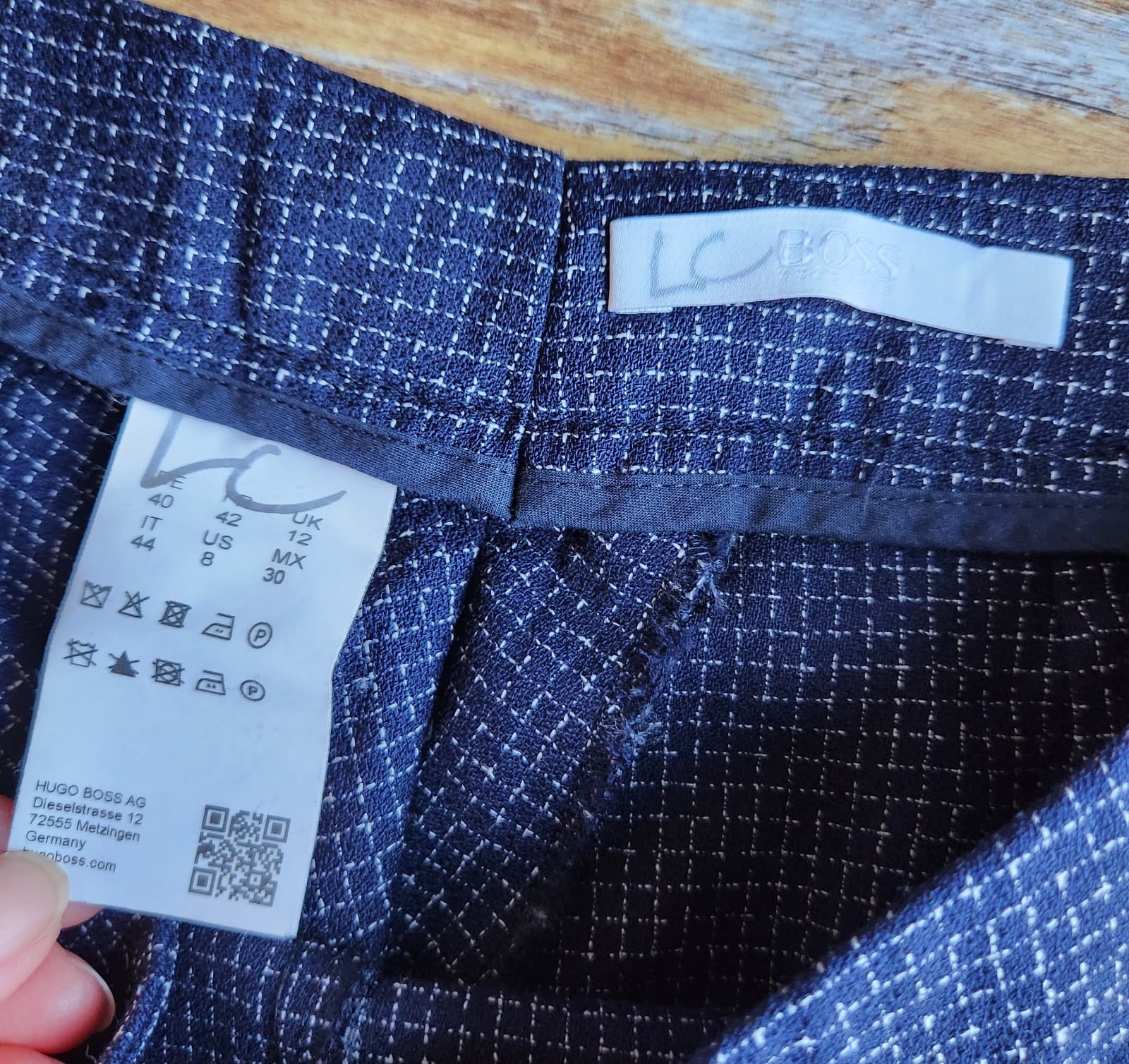 Hugo Boss 100% Wool Straight Wide Leg Dress Pants Zip Check Blue Women's 8 - Thumbnail 5