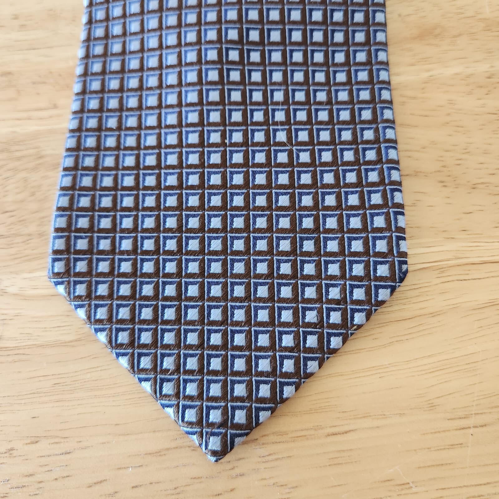 TAKEO KIKUCHI Neck Wear Made in Japan 100% Silk Neck Tie Geomatric Blue 3.5"x58" - Thumbnail 3