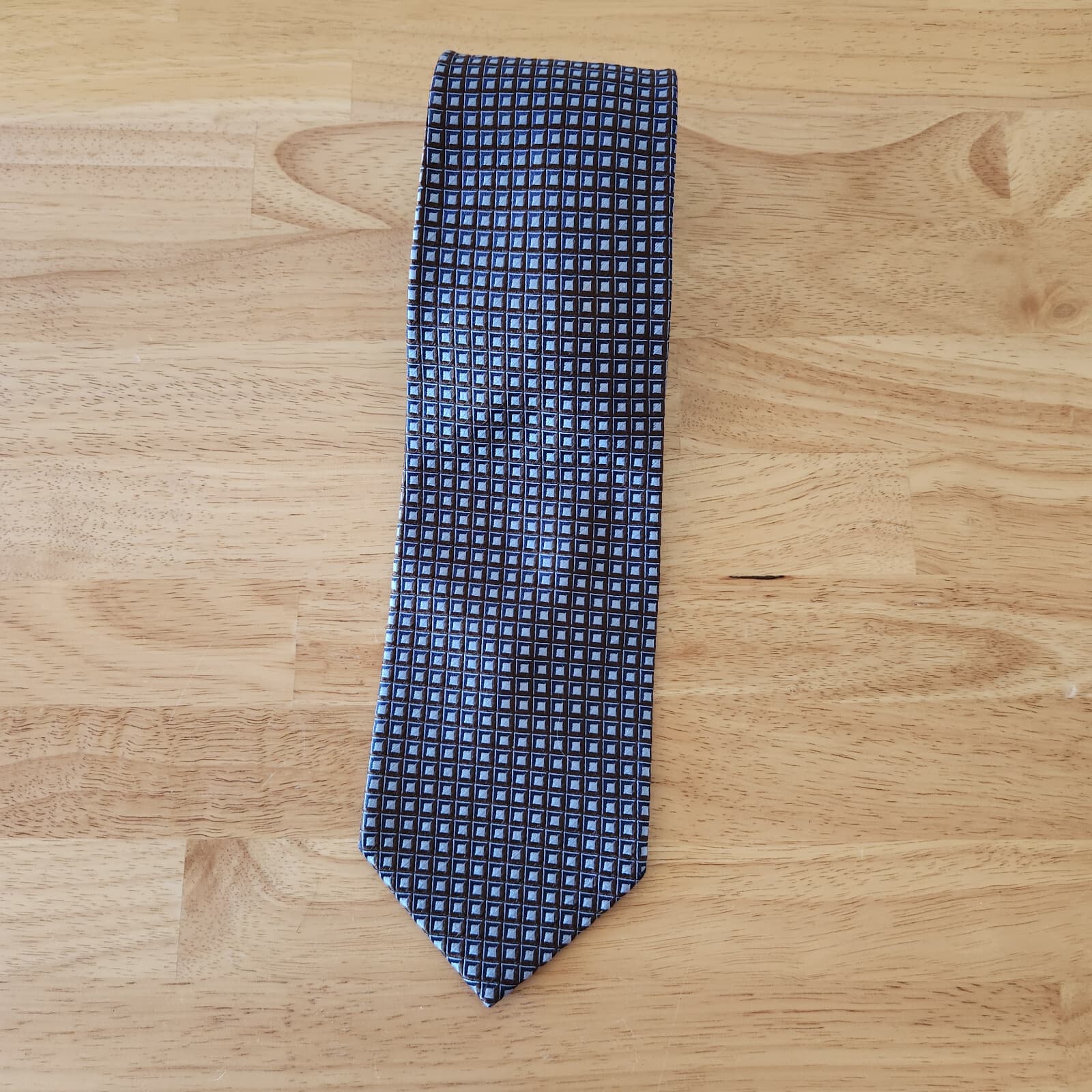 TAKEO KIKUCHI Neck Wear Made in Japan 100% Silk Neck Tie Geomatric Blue 3.5"x58" - Thumbnail 2