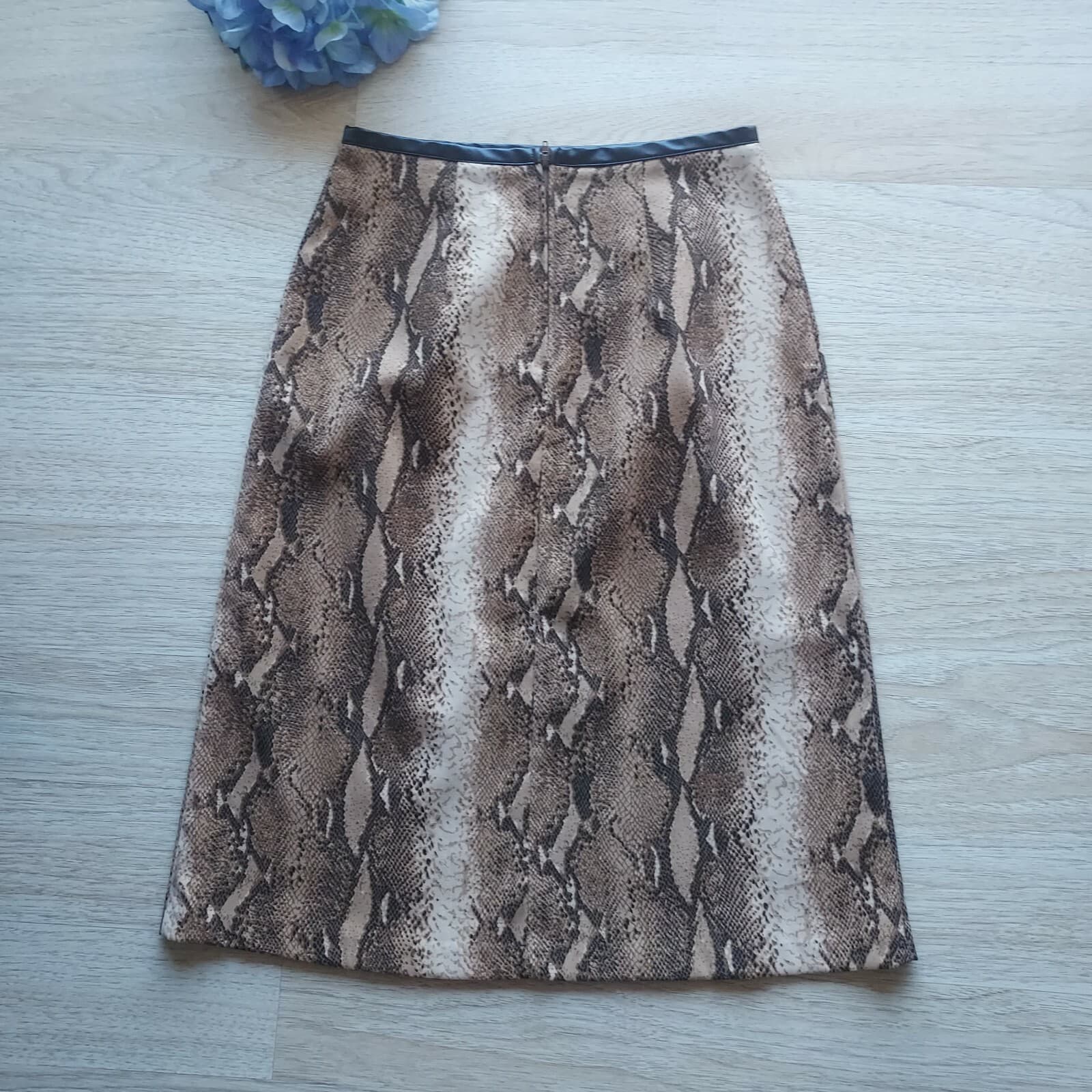 Stephanie Andrews Snakeskin Printed Mini Skirt Faux Leather Trim Brown Women 4 - Thumbnail 2