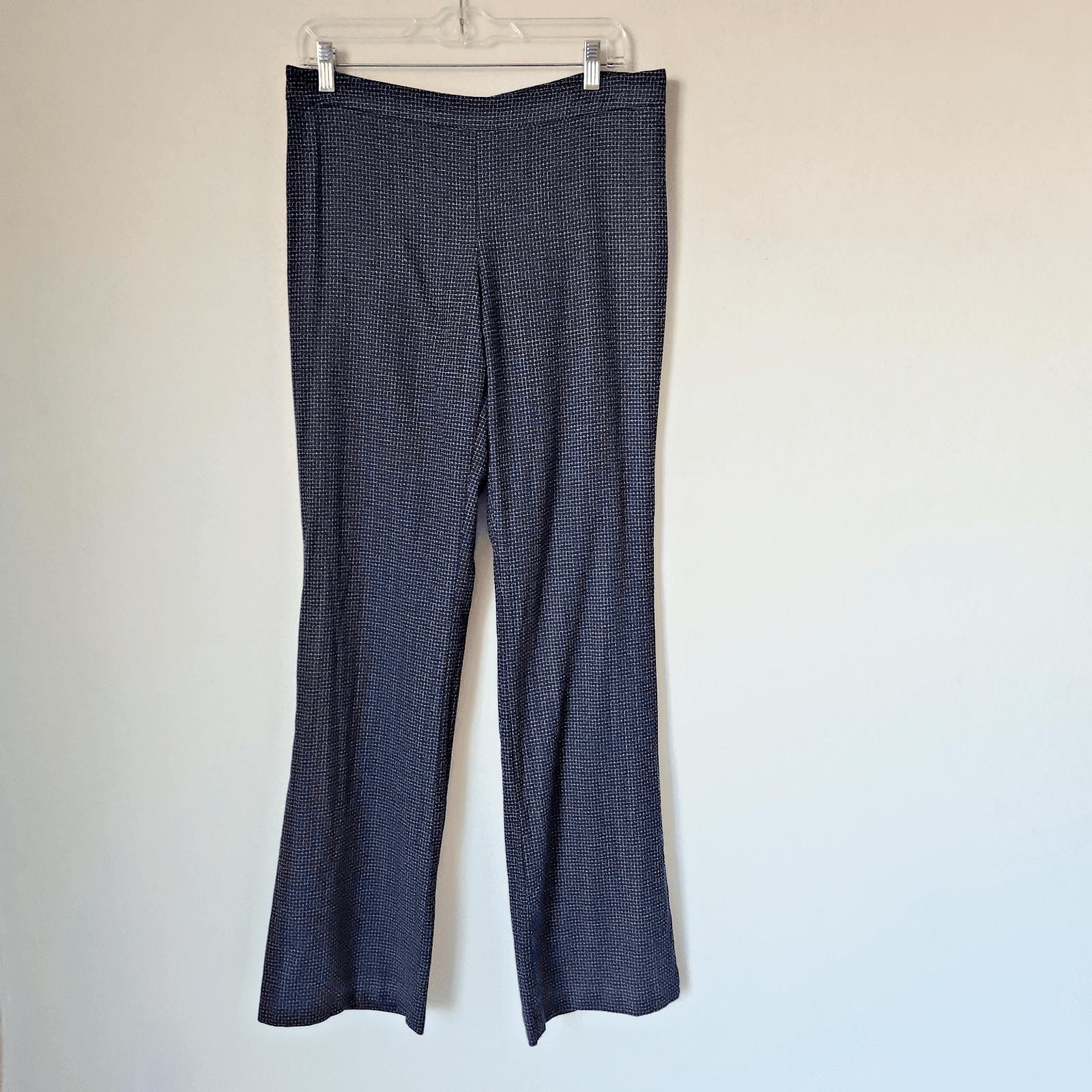 Hugo Boss 100% Wool Straight Wide Leg Dress Pants Zip Check Blue Women's 8 - Thumbnail 2