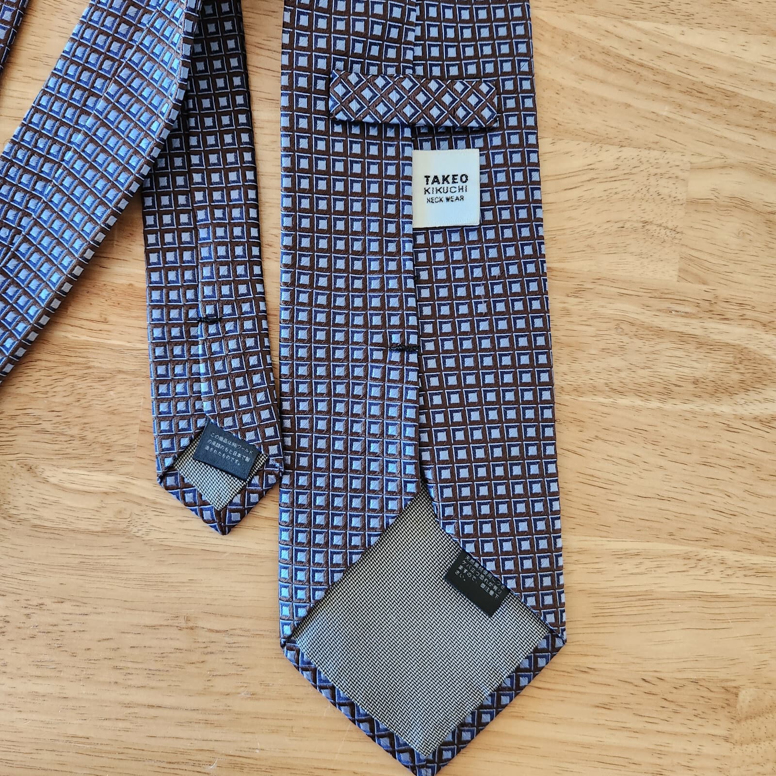 TAKEO KIKUCHI Neck Wear Made in Japan 100% Silk Neck Tie Geomatric Blue 3.5"x58" - Thumbnail 4