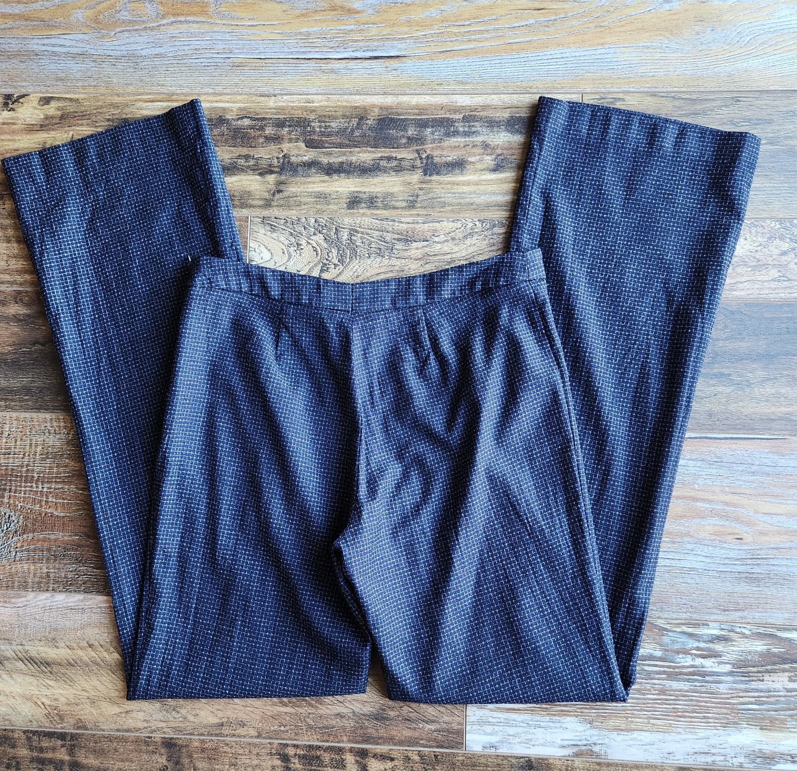 Hugo Boss 100% Wool Straight Wide Leg Dress Pants Zip Check Blue Women's 8 - Thumbnail 7