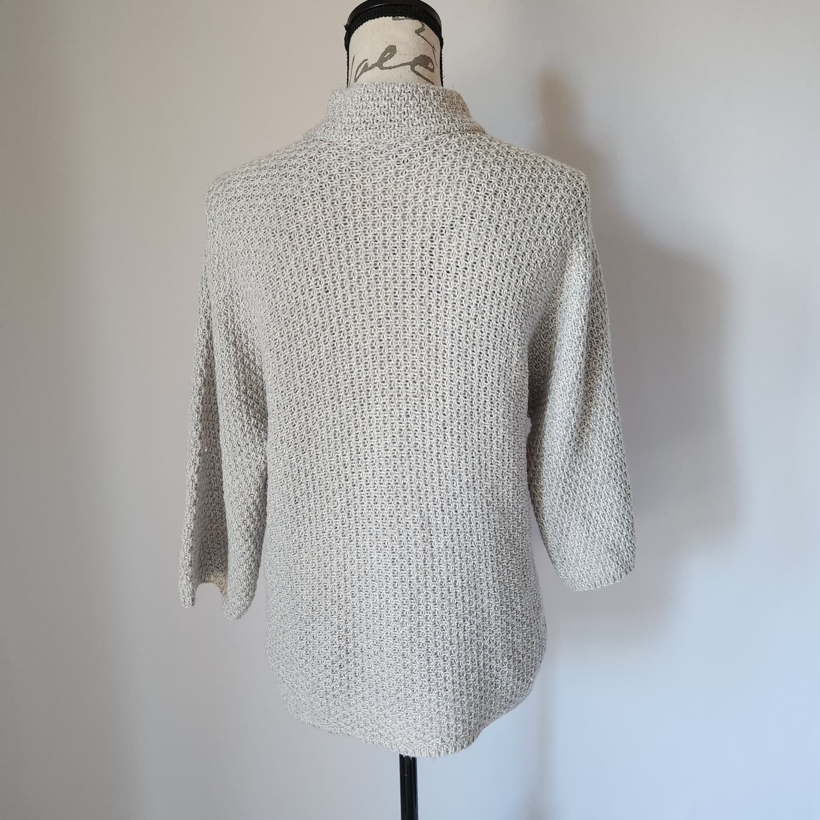 J.Jill Waffle Knit Mock Neck Cardigan Snap 3/4 Sleeve Cotton Wool Grey Women M - Thumbnail 4