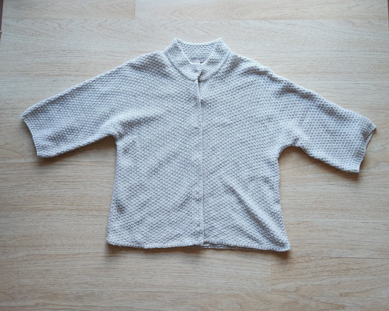 J.Jill Waffle Knit Mock Neck Cardigan Snap 3/4 Sleeve Cotton Wool Grey Women M - Thumbnail 5