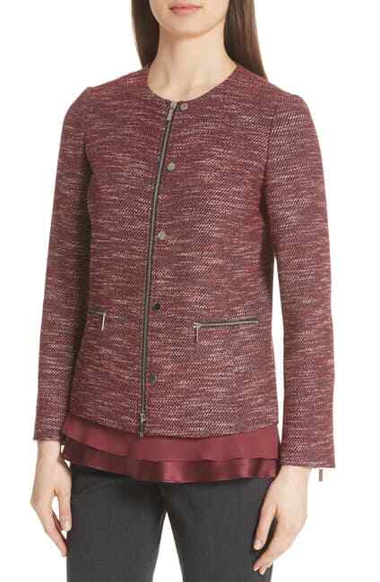 LAFAYETTE 148 NY Wool Blend Blazer Jacket Zip-Up Zip-Pocket Lined Black Red Sz.M - Thumbnail 3