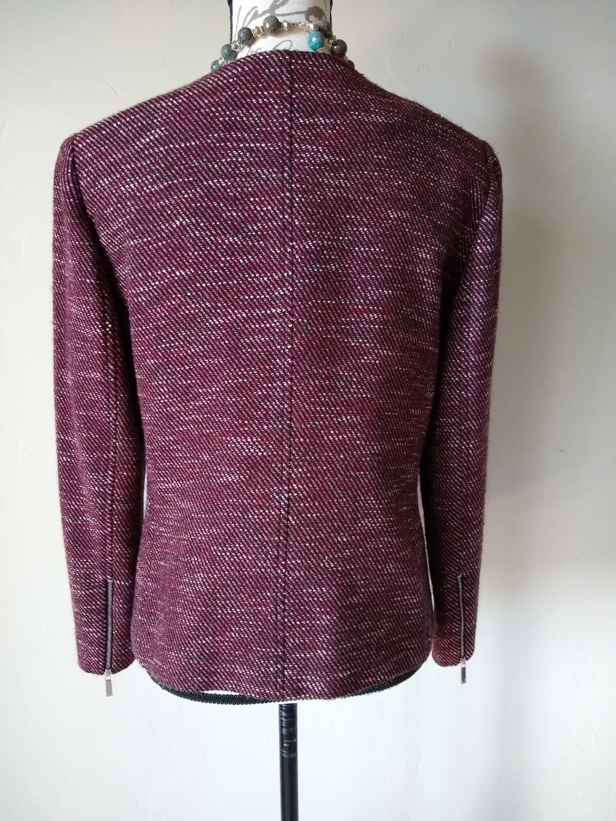 LAFAYETTE 148 NY Wool Blend Blazer Jacket Zip-Up Zip-Pocket Lined Black Red Sz.M - Thumbnail 7