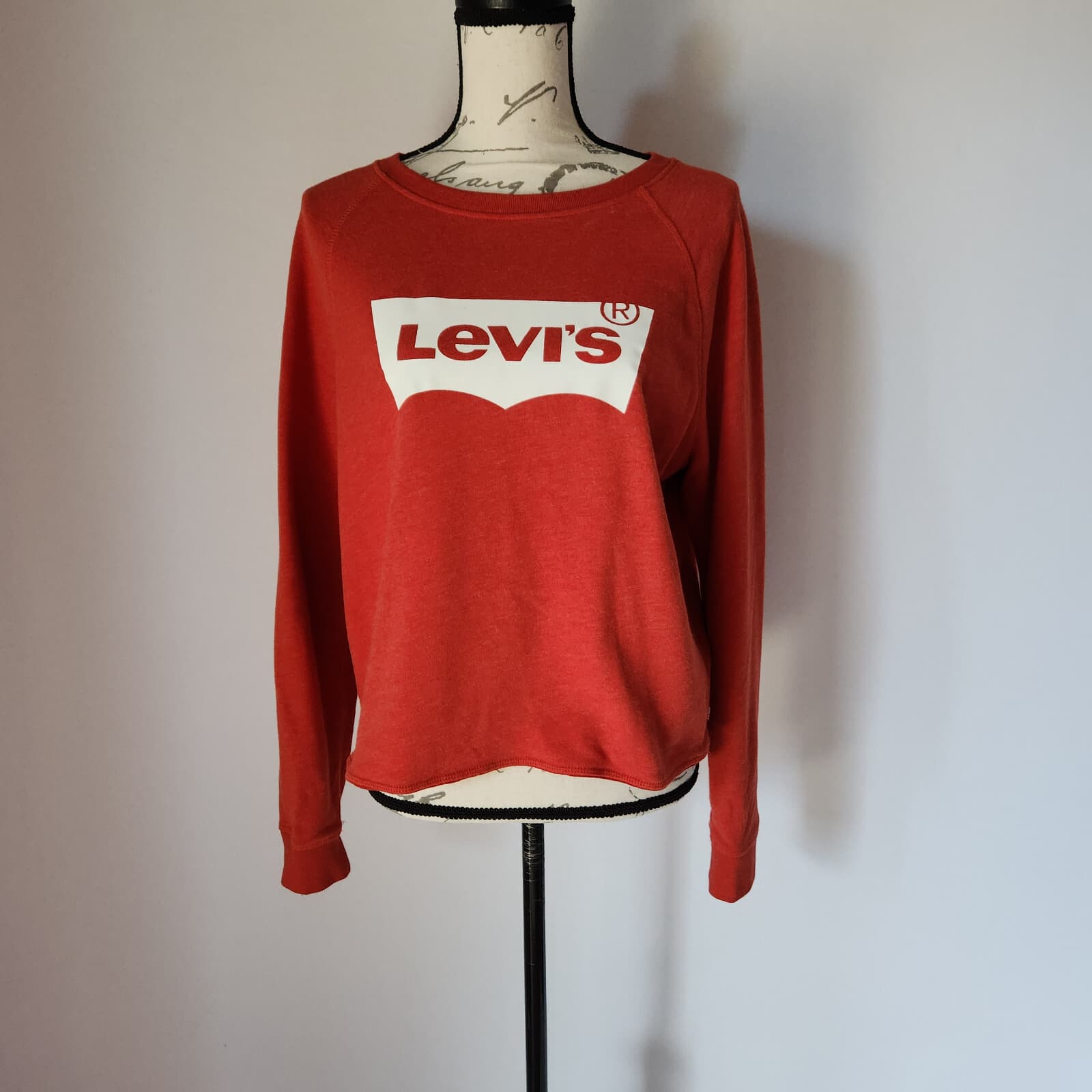 Levi's Logo Print Comfy Terry Knit Sweatshirt Long Sleeve Crew Neck Red Women L - Thumbnail 3