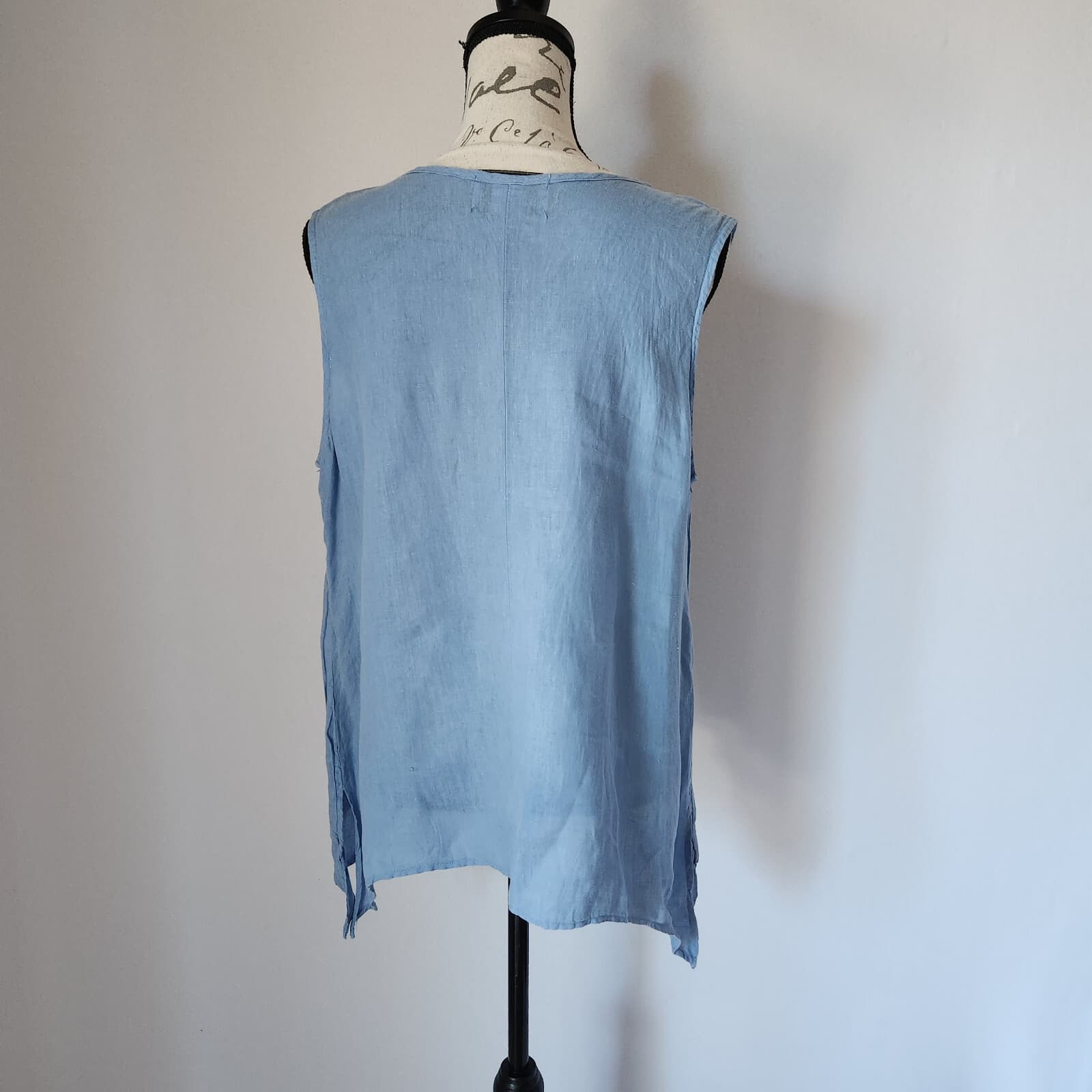 La. Fixsun Pre-Shrunk Linen Lagenlook Hi-Low Layered Tank Blue Sz.M Made in USA - Thumbnail 5