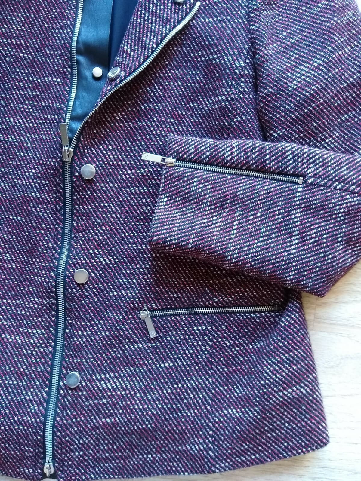 LAFAYETTE 148 NY Wool Blend Blazer Jacket Zip-Up Zip-Pocket Lined Black Red Sz.M - Thumbnail 8