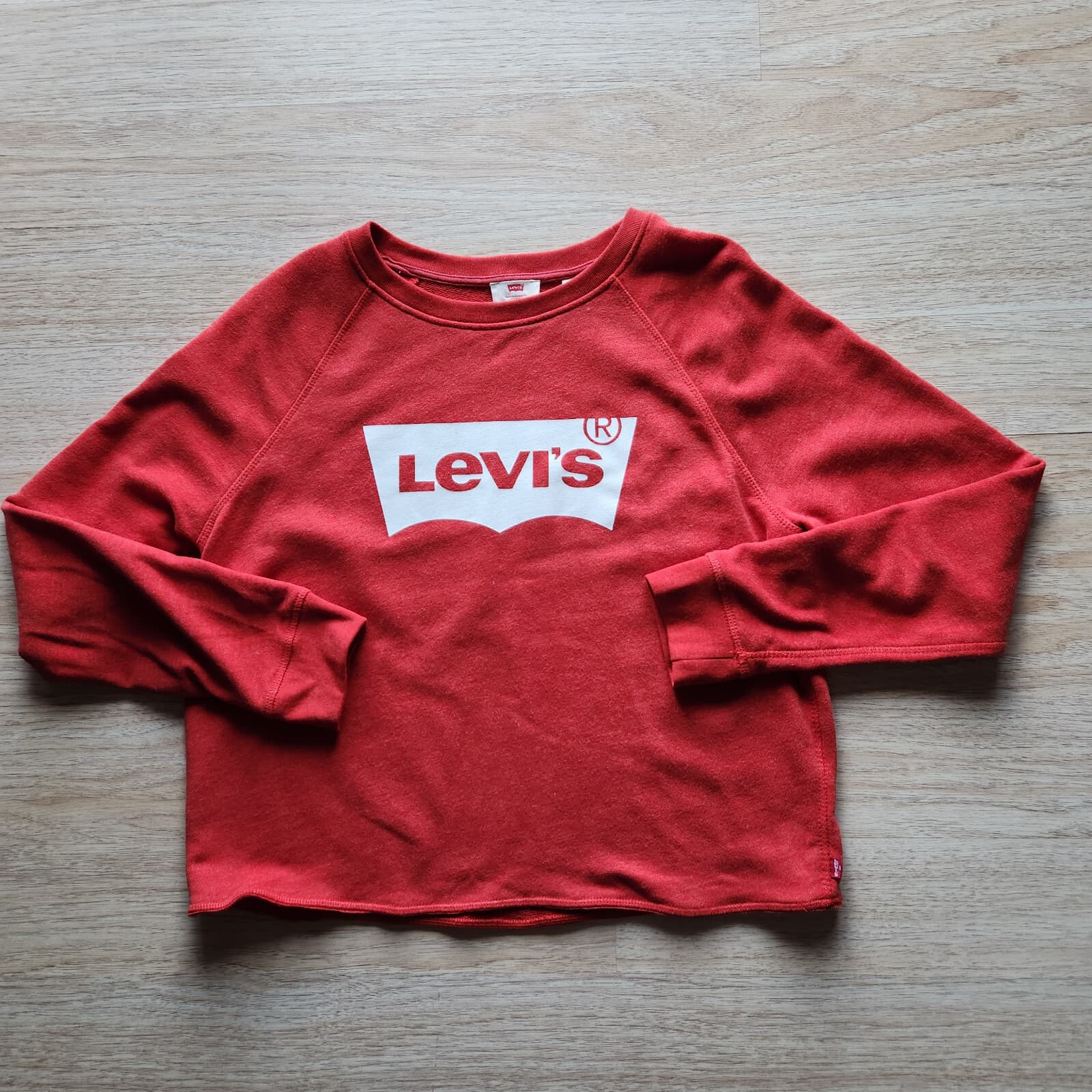 Levi's Logo Print Comfy Terry Knit Sweatshirt Long Sleeve Crew Neck Red Women L - Thumbnail 4
