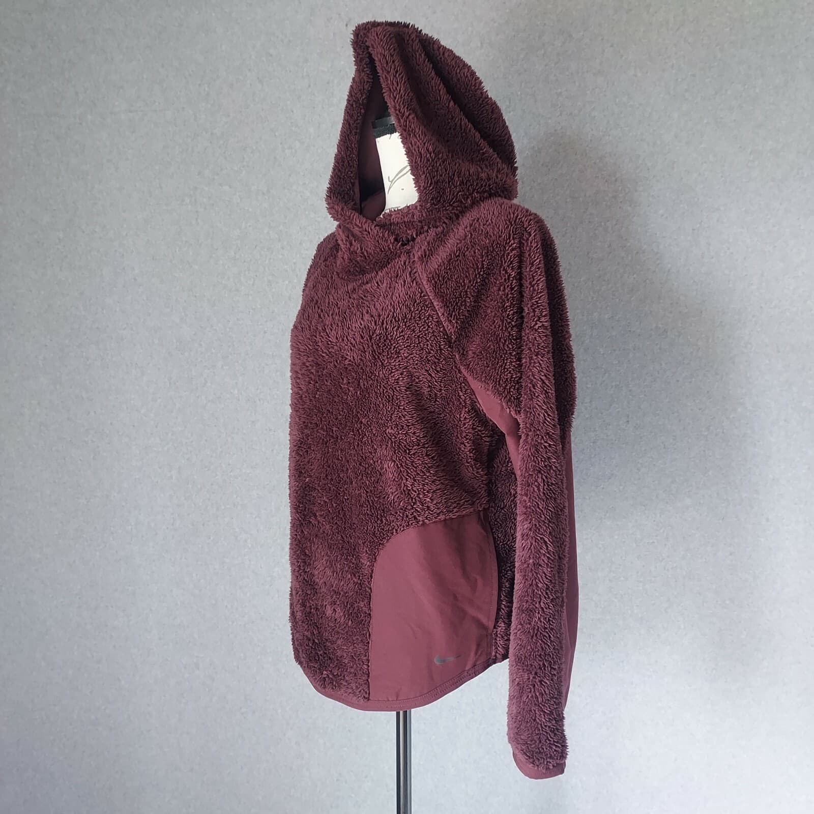 Nike Sherpa Therma Fleece Training Hoodie Sweatshirt Pocket Burgundy Women M - Thumbnail 5