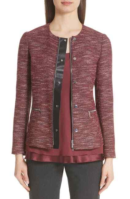 LAFAYETTE 148 NY Wool Blend Blazer Jacket Zip-Up Zip-Pocket Lined Black Red Sz.M