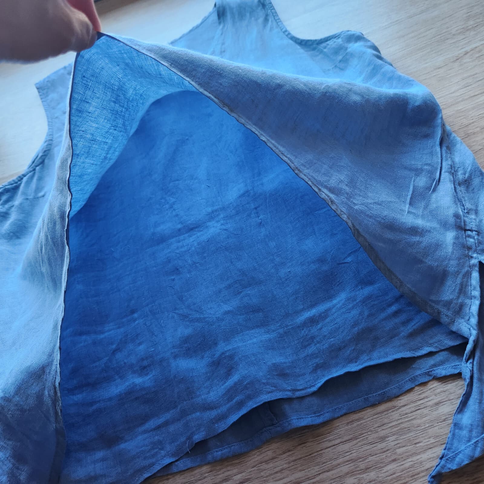 La. Fixsun Pre-Shrunk Linen Lagenlook Hi-Low Layered Tank Blue Sz.M Made in USA - Thumbnail 7