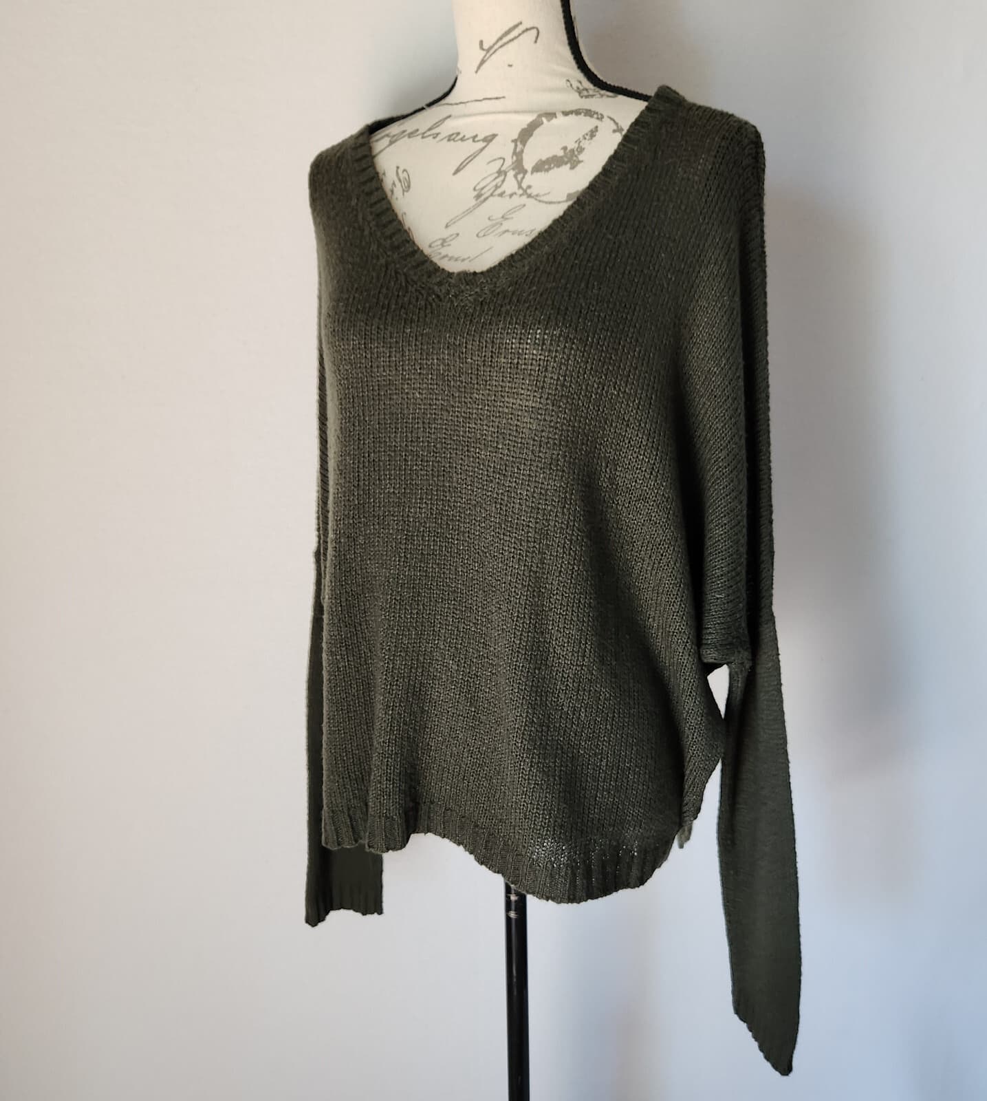 Wooden Ships Sweater Pullover V-Neck Acrylic Mohair Wool Blend Green Sz.M/L - Thumbnail 2