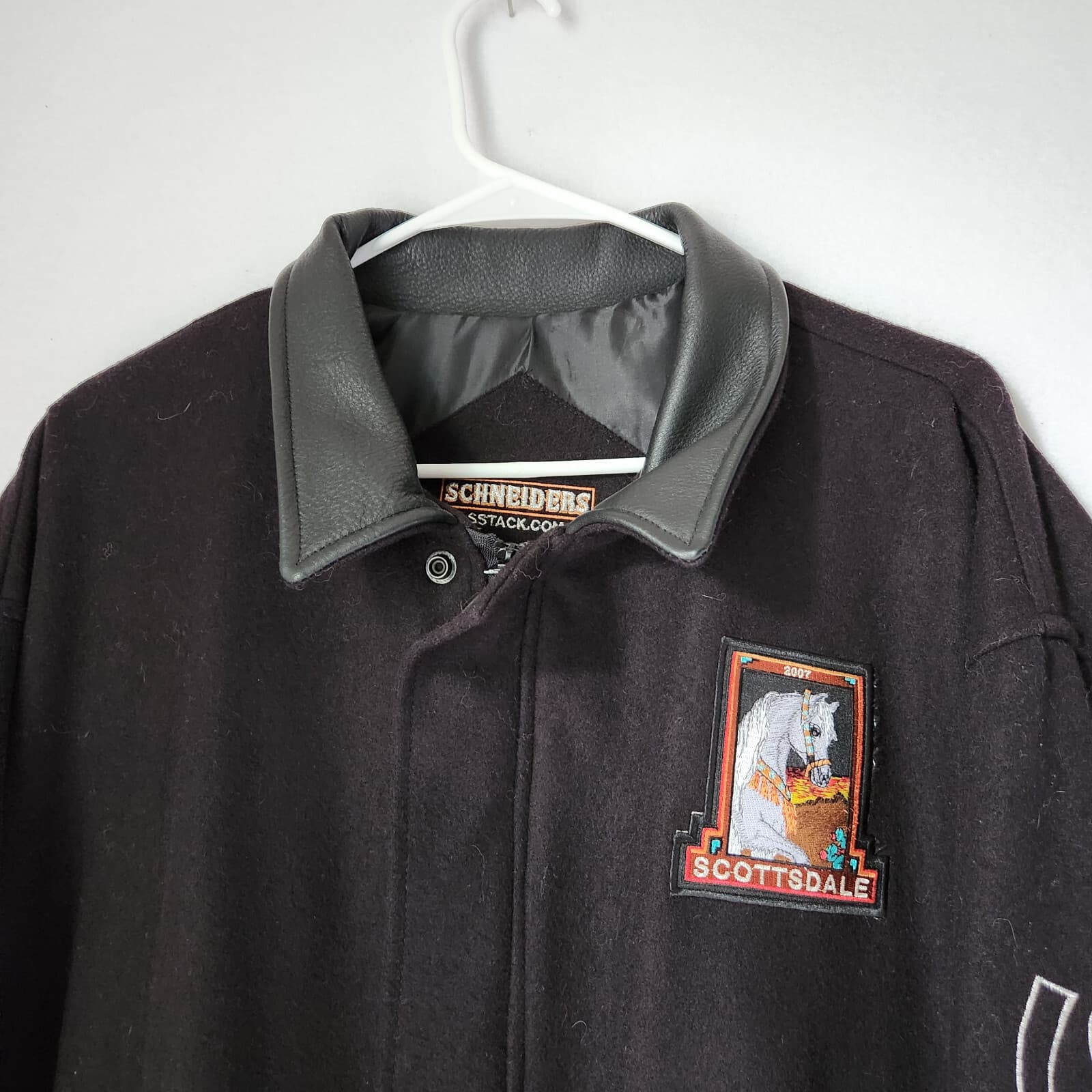 Schneiders Bomber Jakcet Scottsdale'07 Wool Blend Leather Trim Zip Black Men's M - Thumbnail 4