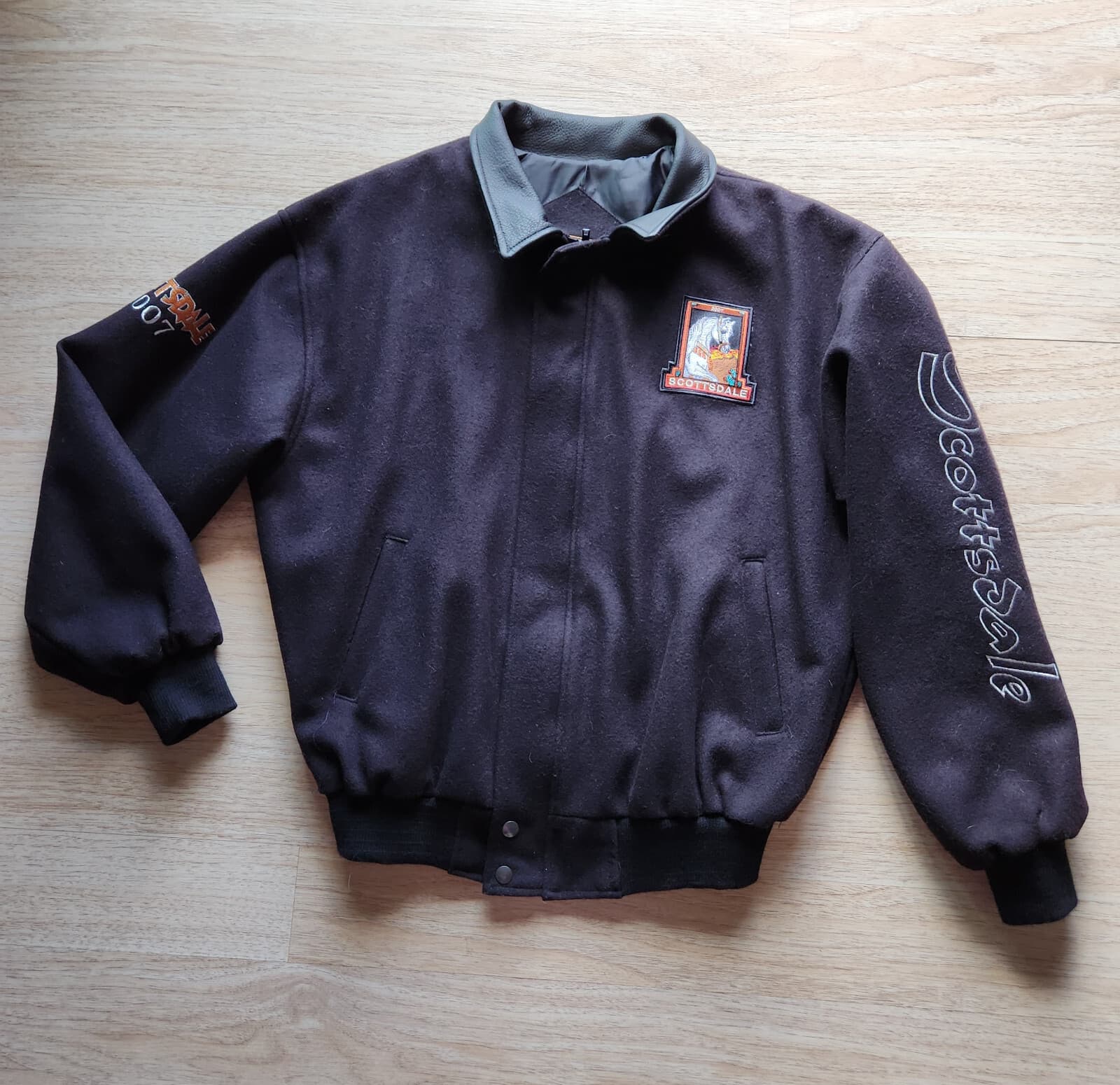 Schneiders Bomber Jakcet Scottsdale'07 Wool Blend Leather Trim Zip Black Men's M - Thumbnail 2