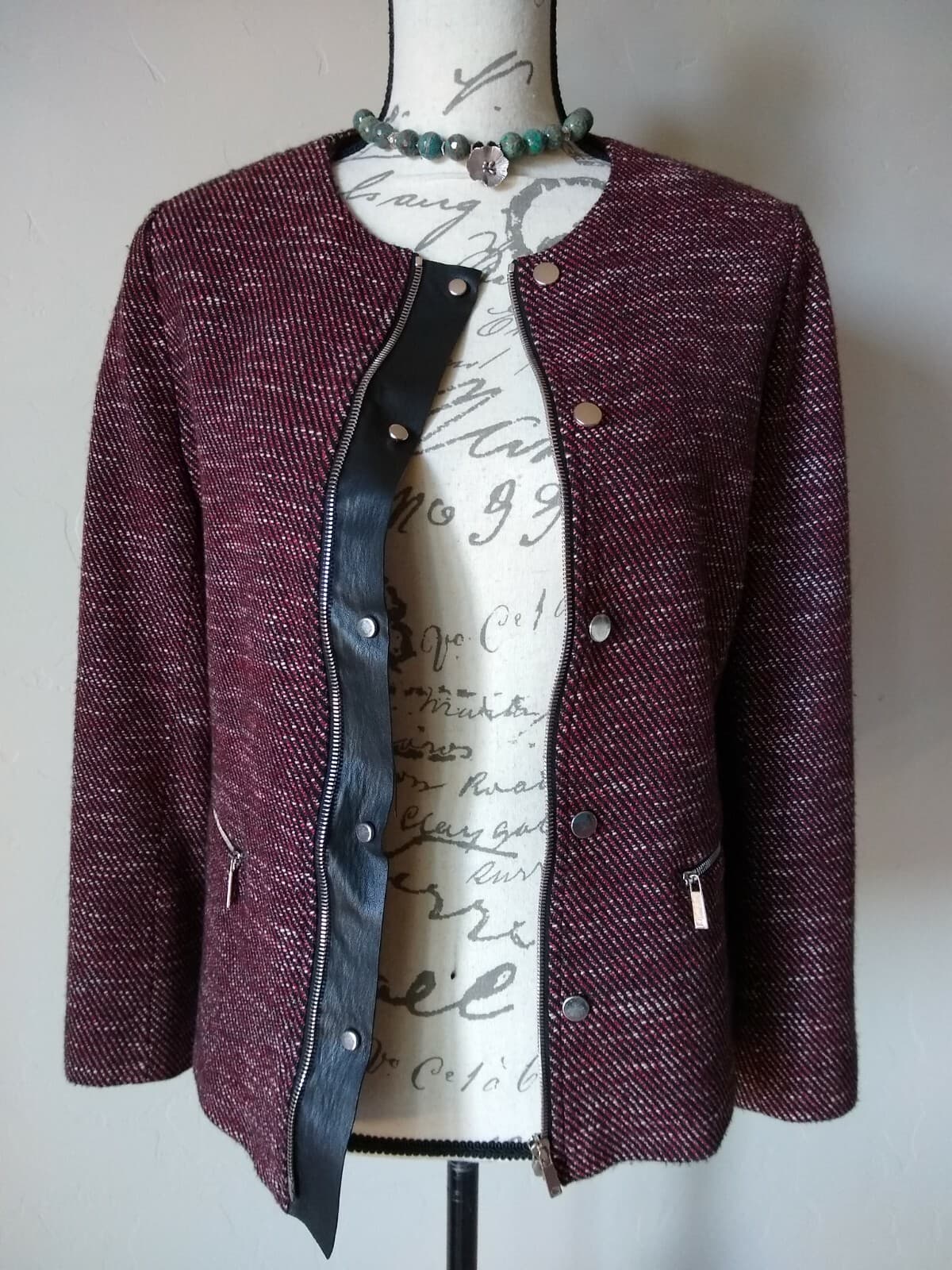 LAFAYETTE 148 NY Wool Blend Blazer Jacket Zip-Up Zip-Pocket Lined Black Red Sz.M - Thumbnail 4